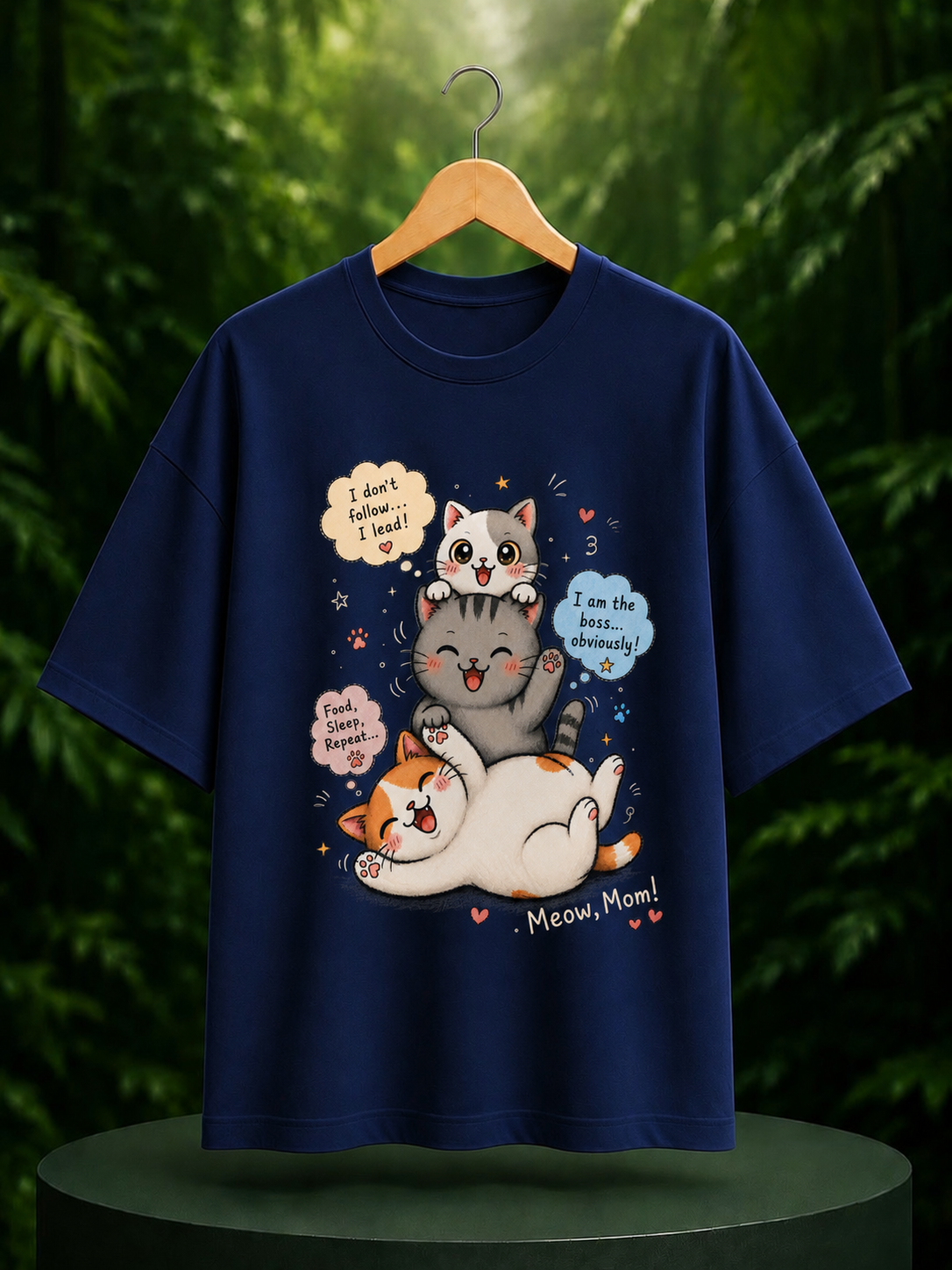Meow, Mom! — Cute Cat Mom Humor — Unisex Oversize Fit Graphic Tee — 100% Bio Washed Premium Cotton T-Shirt