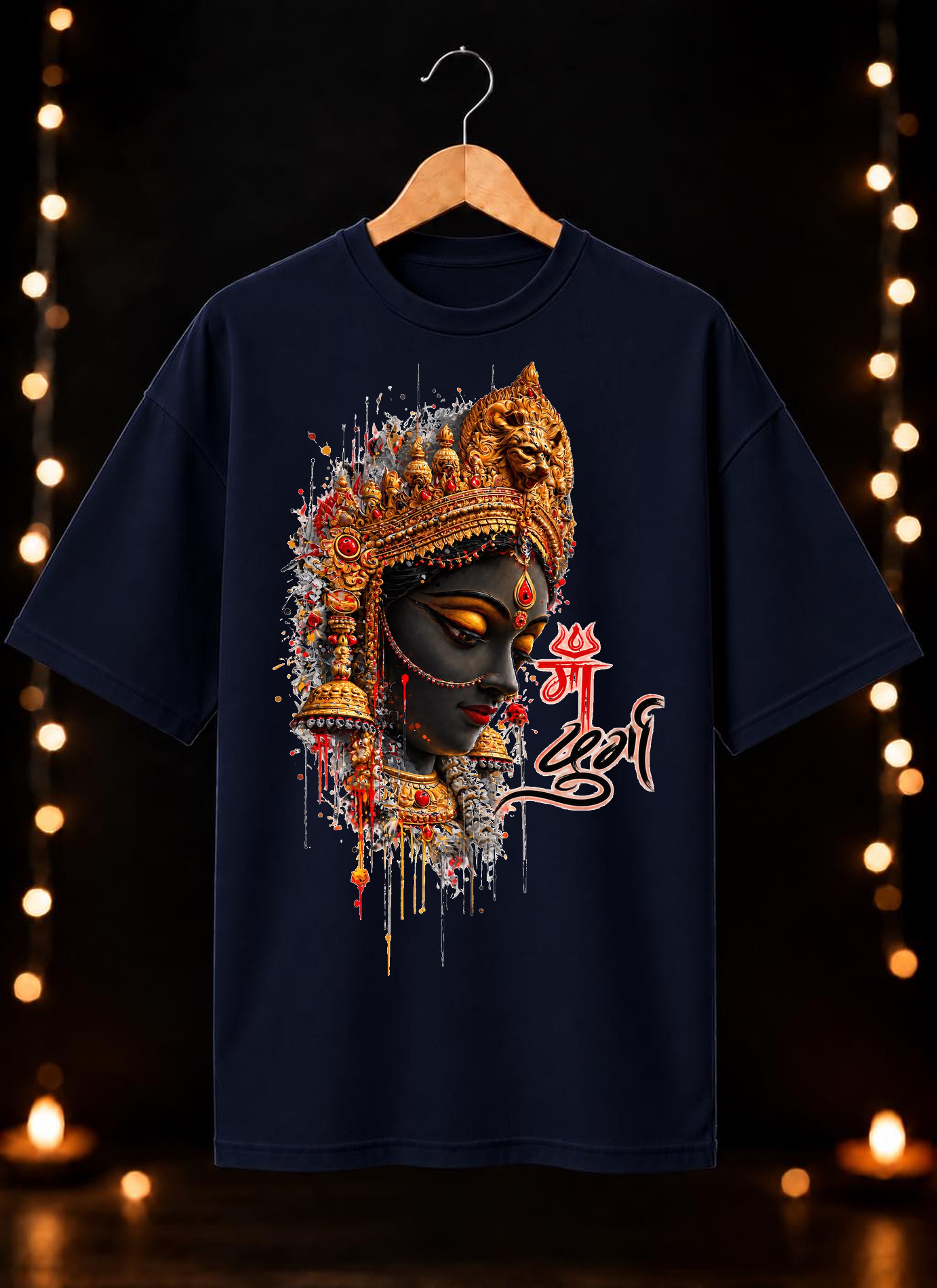 नवरात्रे Exclusive Maa Durga Modern Face Art - Jai Maa Durga - Divine Grace - Unisex Oversize Fit - 100% Bio-Washed Premium Cotton T-shirt