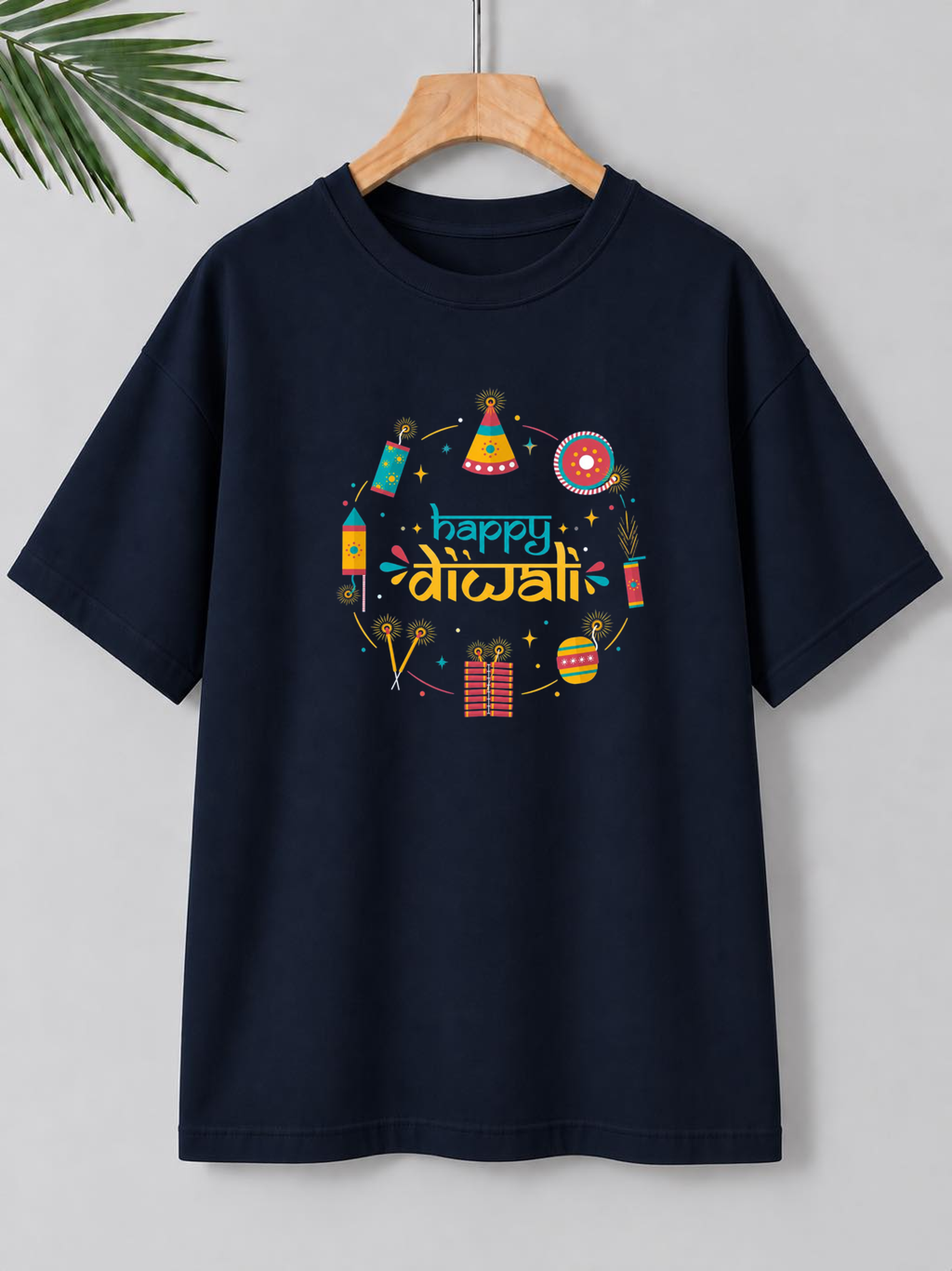 Colorful Diwali Fireworks – Festive Celebration | Unisex Oversize Fit | 100% Bio-Washed Premium Cotton T-Shirt