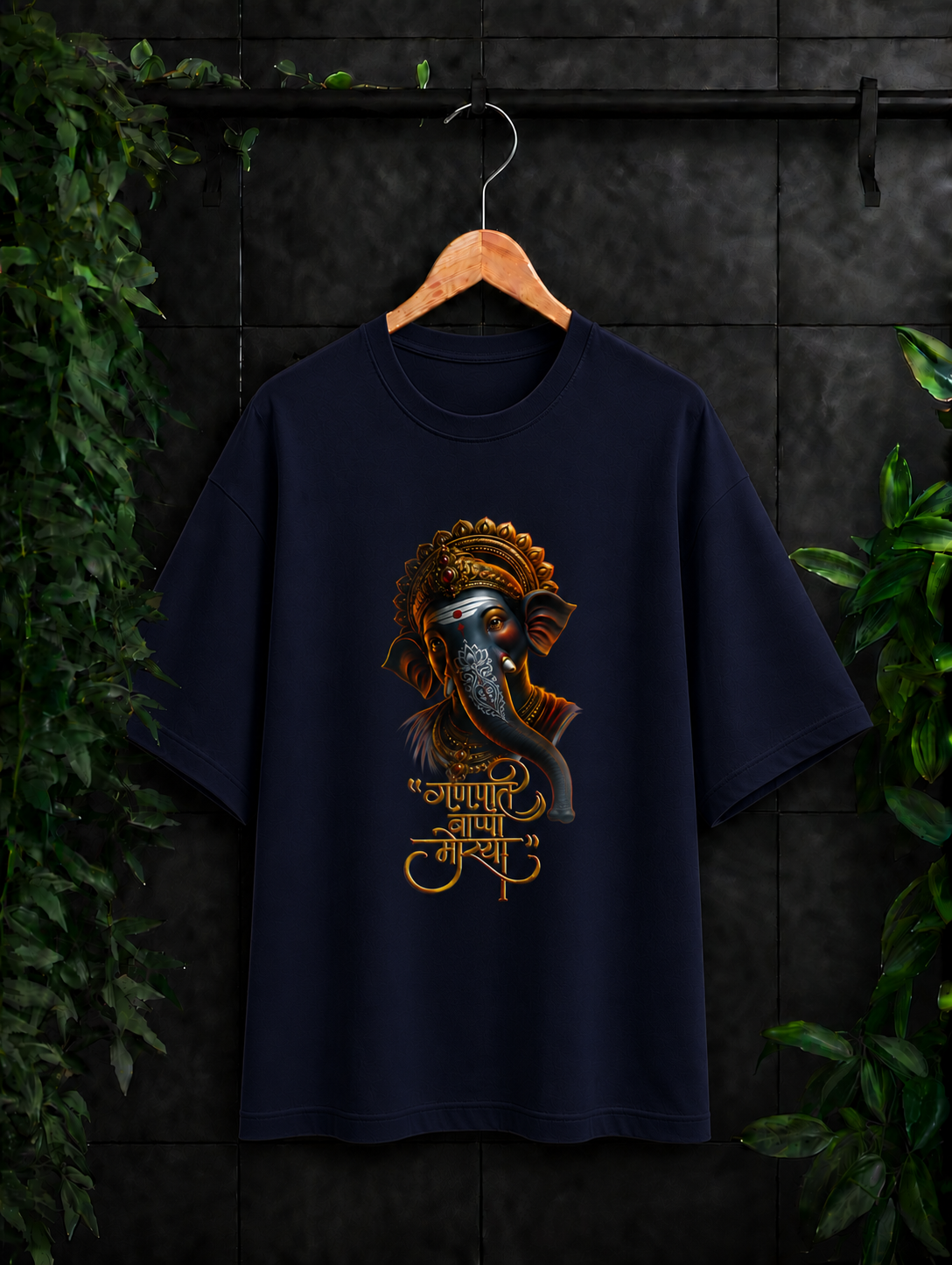 गणपति बाप्पा मोरया – Divine Blessings | Unisex Oversize Fit Graphic Tee - 100% Bio-Washed Premium Cotton T-Shirt
