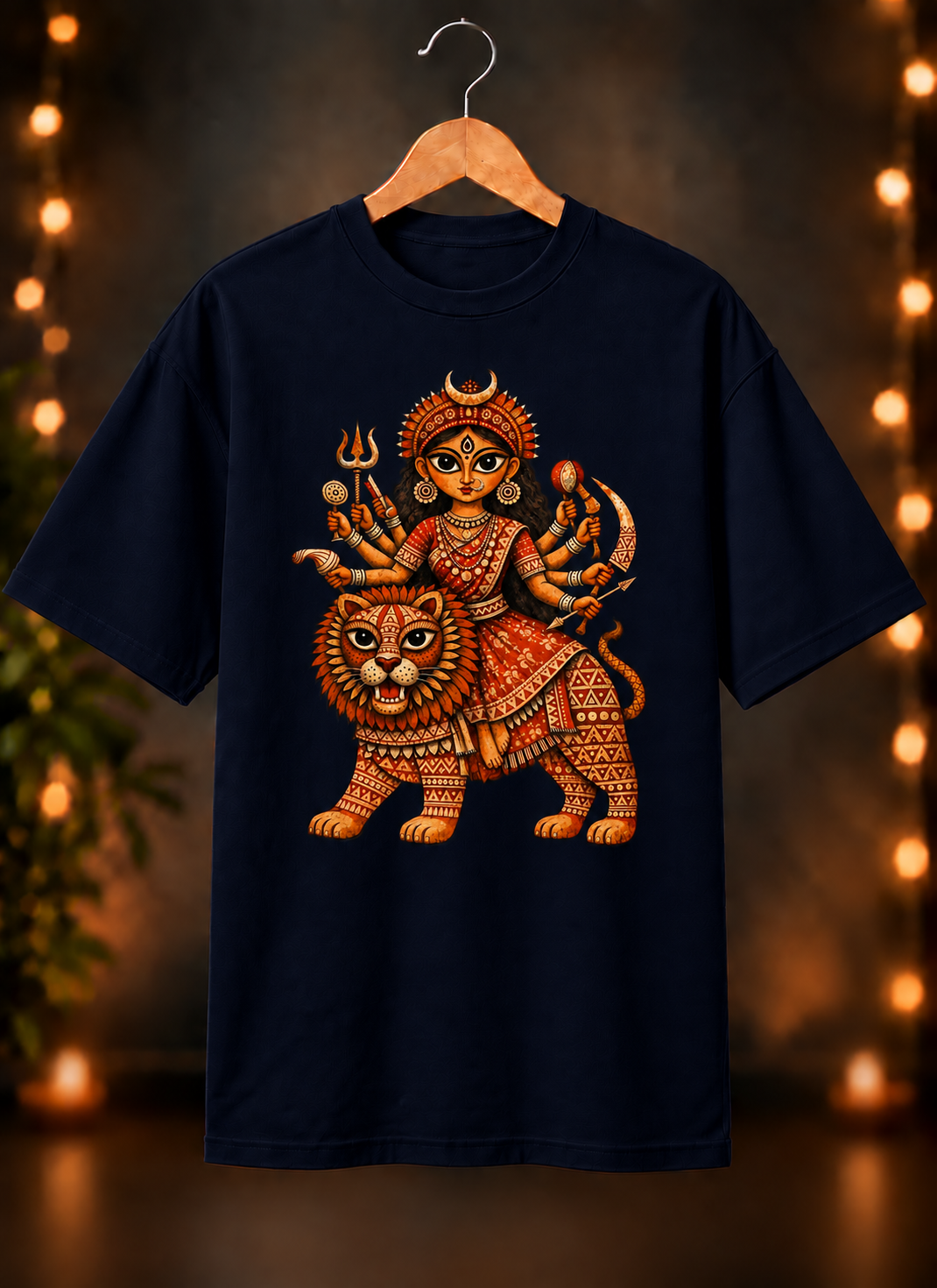 नवरात्रे Exclusive Art - Jai Maa Durga - Divine Shakti - Unisex Oversize Fit - 100% Bio-washed Premium Cotton T-Shirt