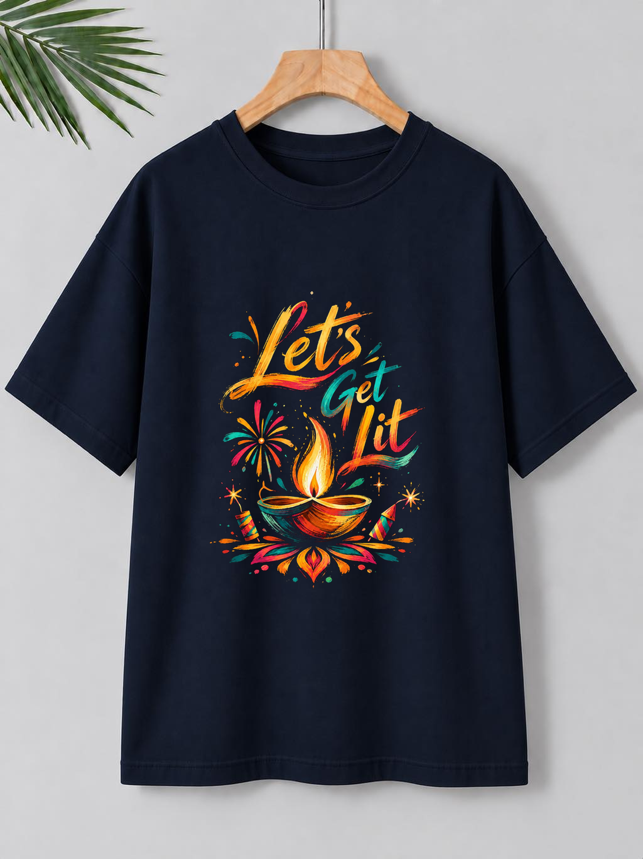 Let’s Get Lit – Vibrant Brush Stroke Diwali | Unisex Oversize Fit | 100% Bio-Washed Premium Cotton T-Shirt