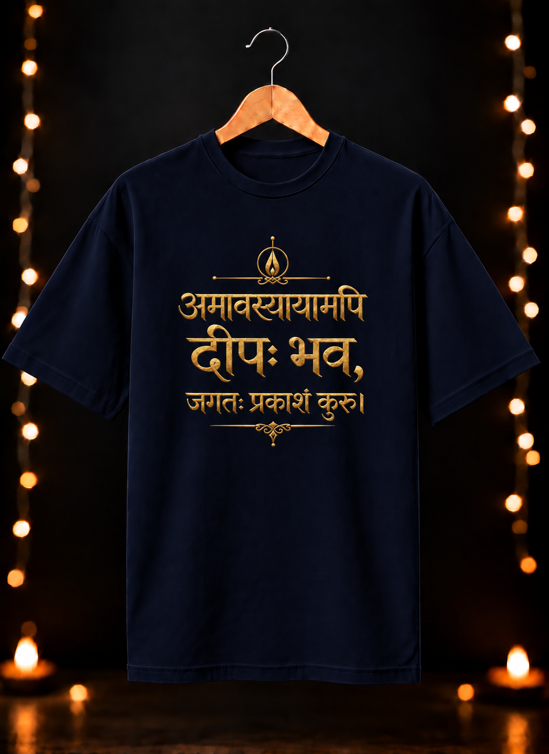 दिवाली Exclusive Art - जगतः प्रकाशं कुरु - Unisex Oversize Fit - 100% Bio-washed Premium Cotton T-Shirt