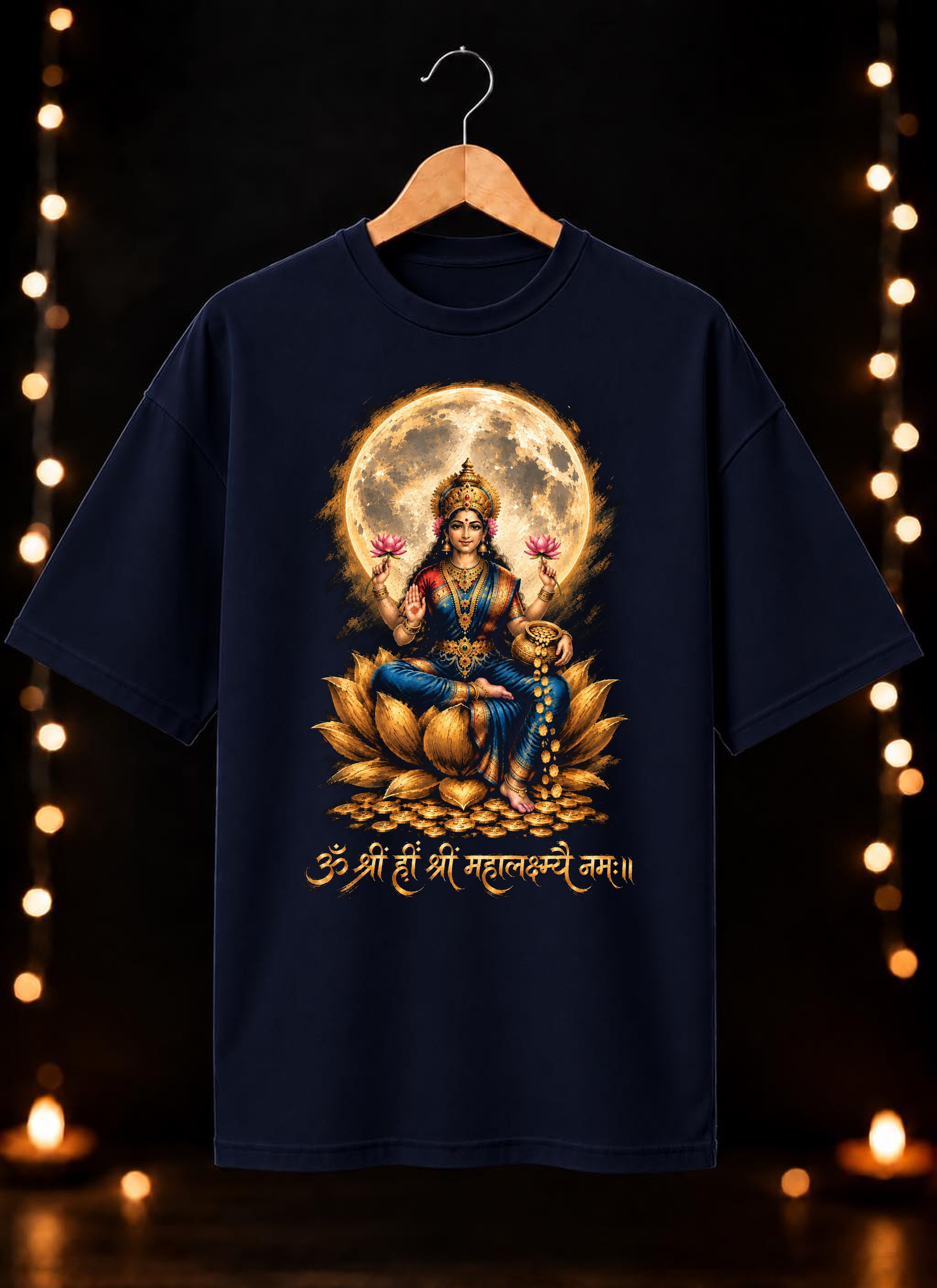 “ॐ श्रीं ह्रीं श्री महालक्ष्म्यै नमः॥” Goddess Lakshmi  - Unisex Oversize Fit - 100% Bio-washed Premium Cotton T-Shirt