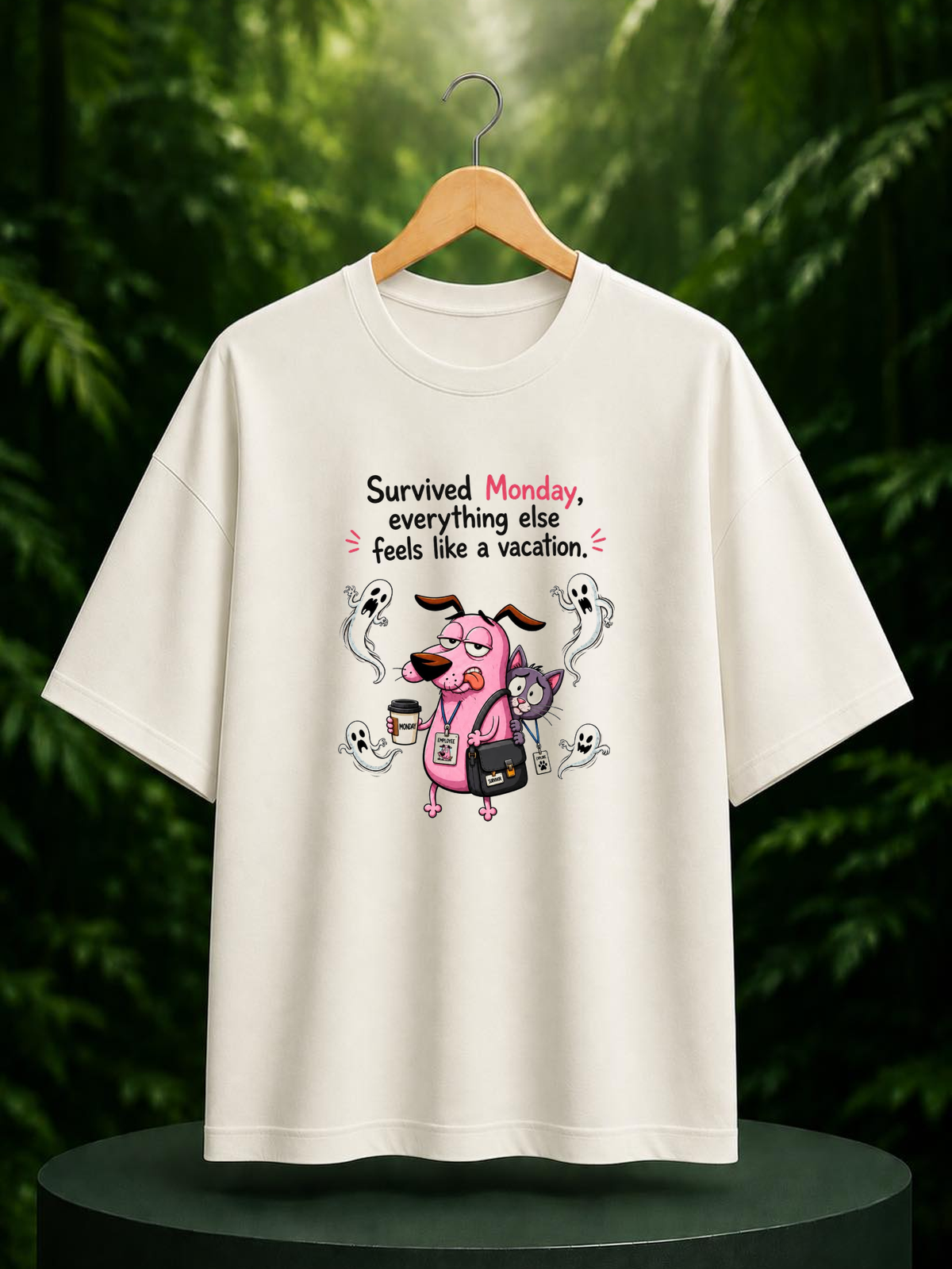 Survived Monday, Everything Else Feels Like a Vacation - Monday Survival Humor - Unisex Oversize Fit Graphic Tee - 100% Bio-Washed Premium Cotton T-Shirt