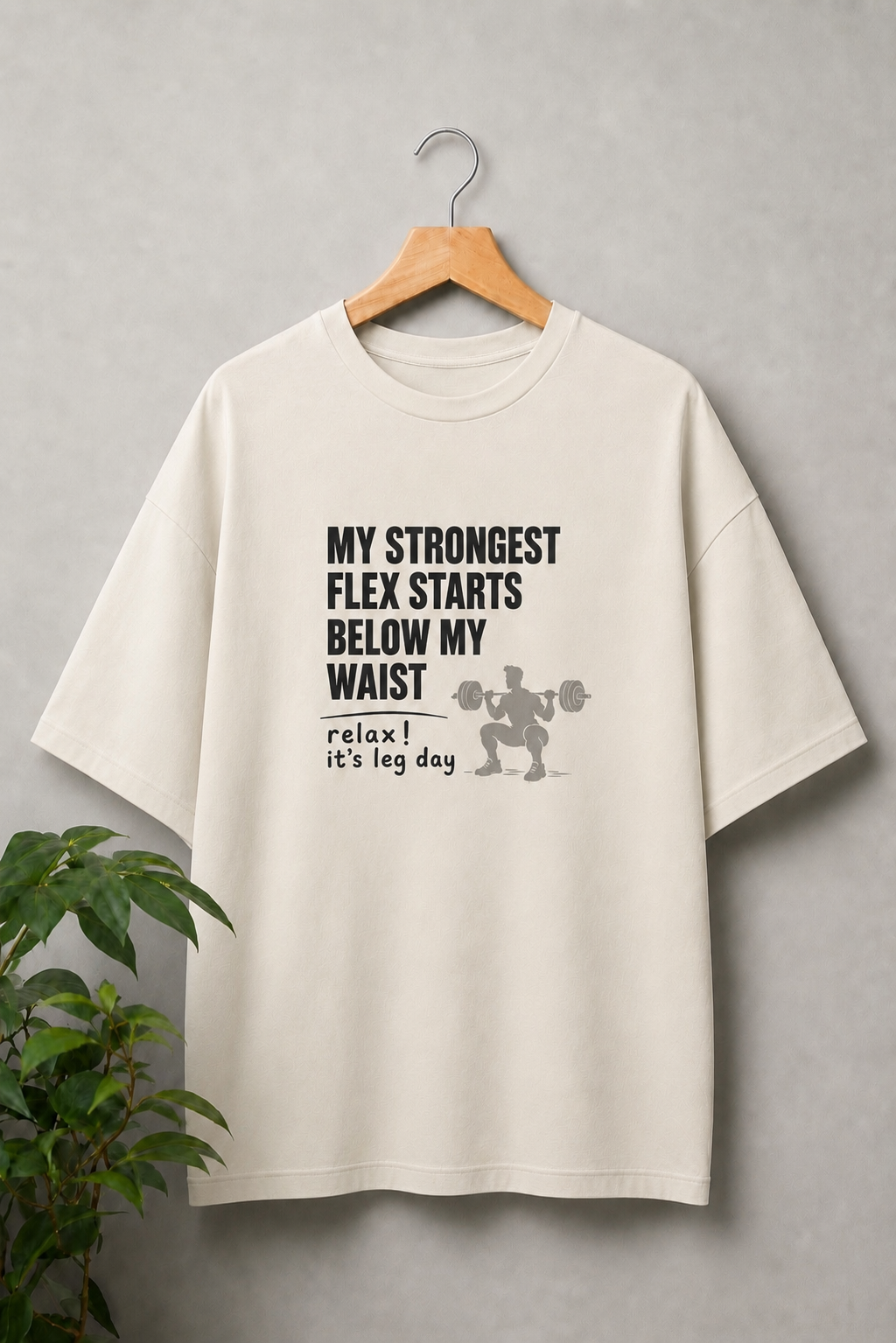My Strongest Flex Starts Below My Waist - Leg Day Gym Humor - Unisex Oversize Fit Graphic Tee - 100% Bio-Washed Premium Cotton T-Shirt