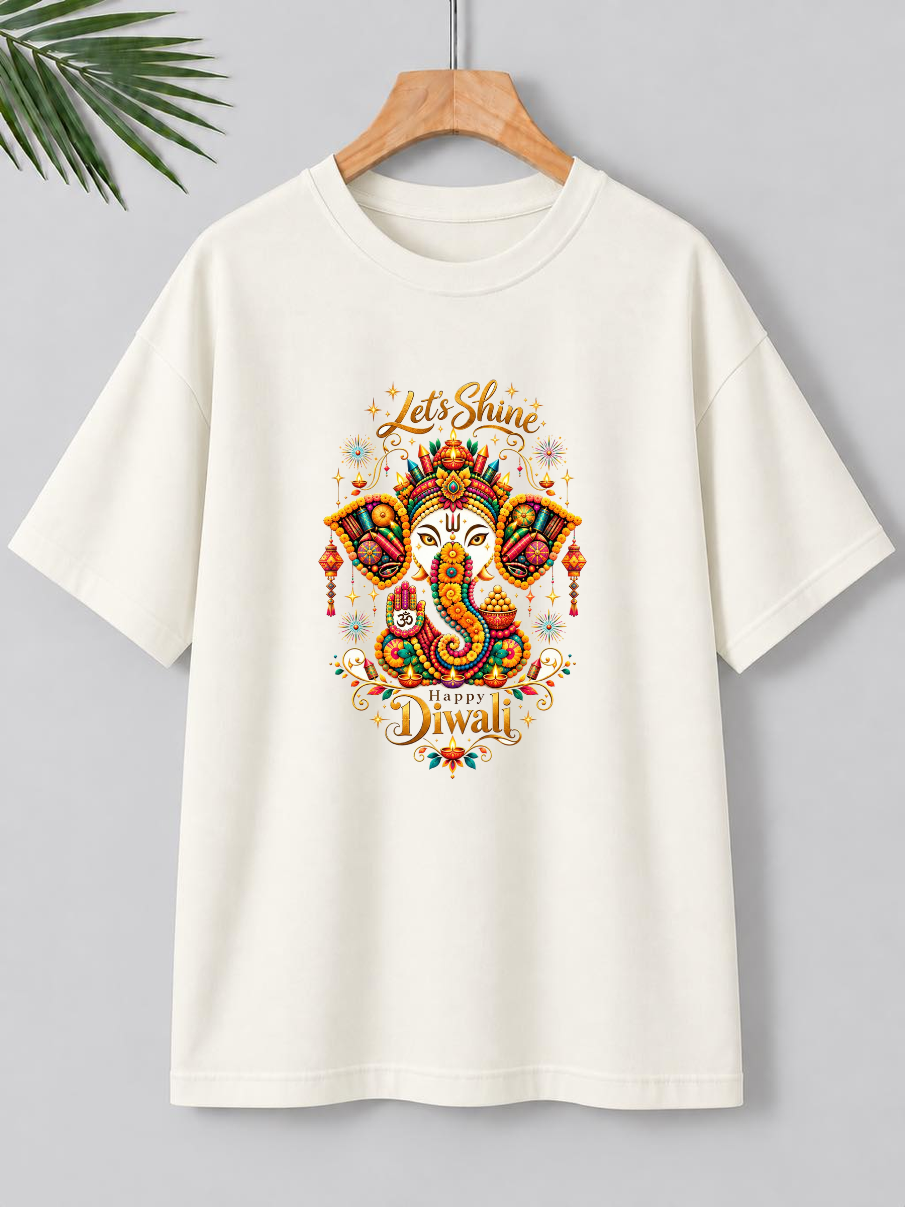 Ganesh – Let’s Shine, Happy Diwali | Unisex Oversize Fit | 100% Bio-Washed Premium Cotton T-Shirt