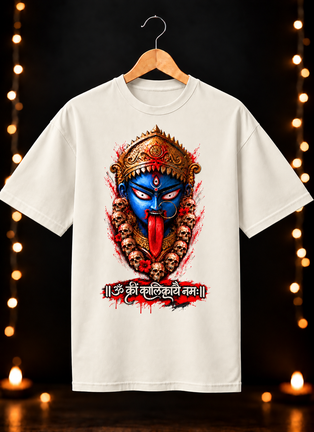 नवरात्रे Exclusive Art - Jai Maa Kali - Fierce Mahakali शक्ति - Unisex Oversize Fit - 100% Bio-Washed Premium Cotton T-Shirt