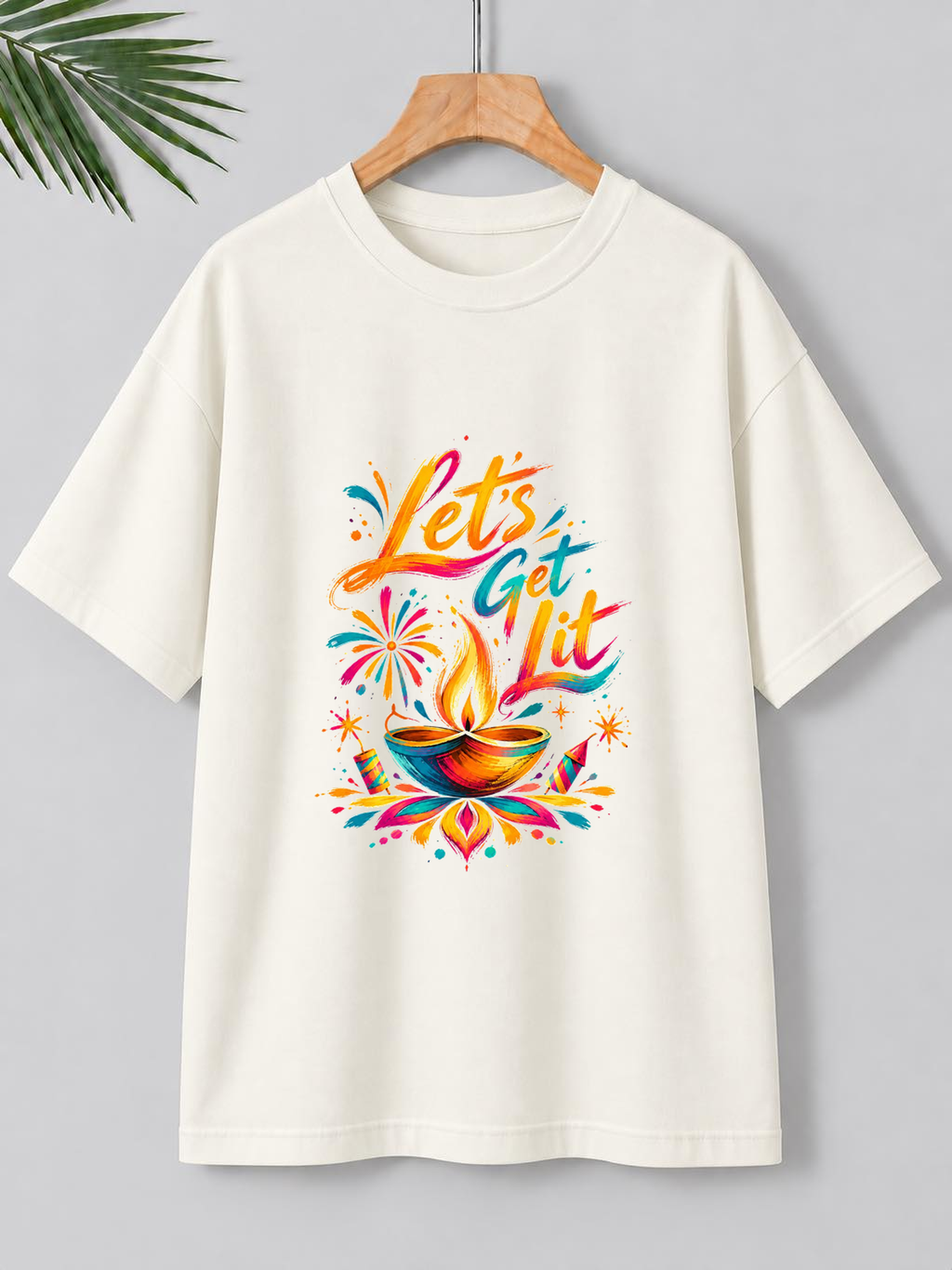 Let’s Get Lit – Vibrant Brush Stroke Diwali | Unisex Oversize Fit | 100% Bio-Washed Premium Cotton T-Shirt