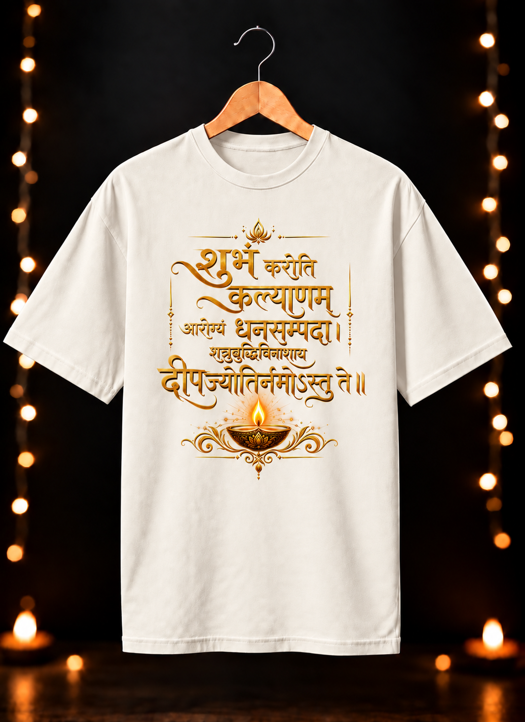 दिवाली Exclusive Art - दीपज्योतिर्नमोऽस्तुते - Unisex Oversize Fit - 100% Bio-washed Premium Cotton T-Shirt