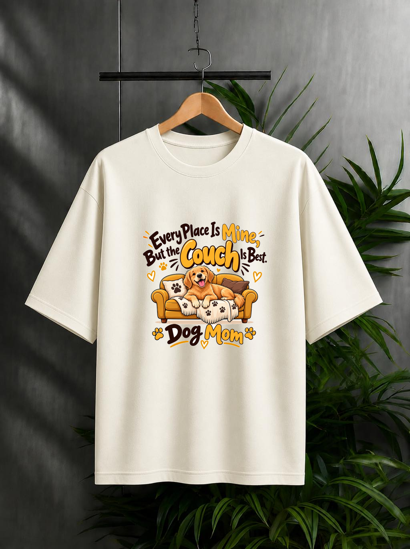 My Couch Is Best – Proud Dog Mom - Unisex Oversize Fit - 100% Bio-washed Premium Cotton T-Shirt