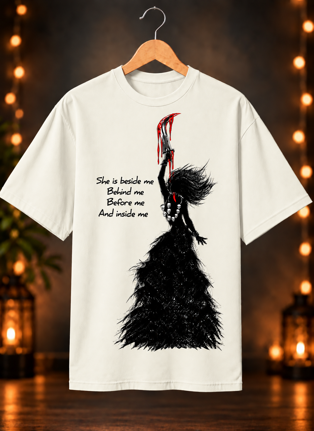 नवरात्रे Exclusive Art - Jai Maa Kali - Fierce Protector - Unisex Oversize Fit - 100% Bio-Washed Premium Cotton T-Shirt