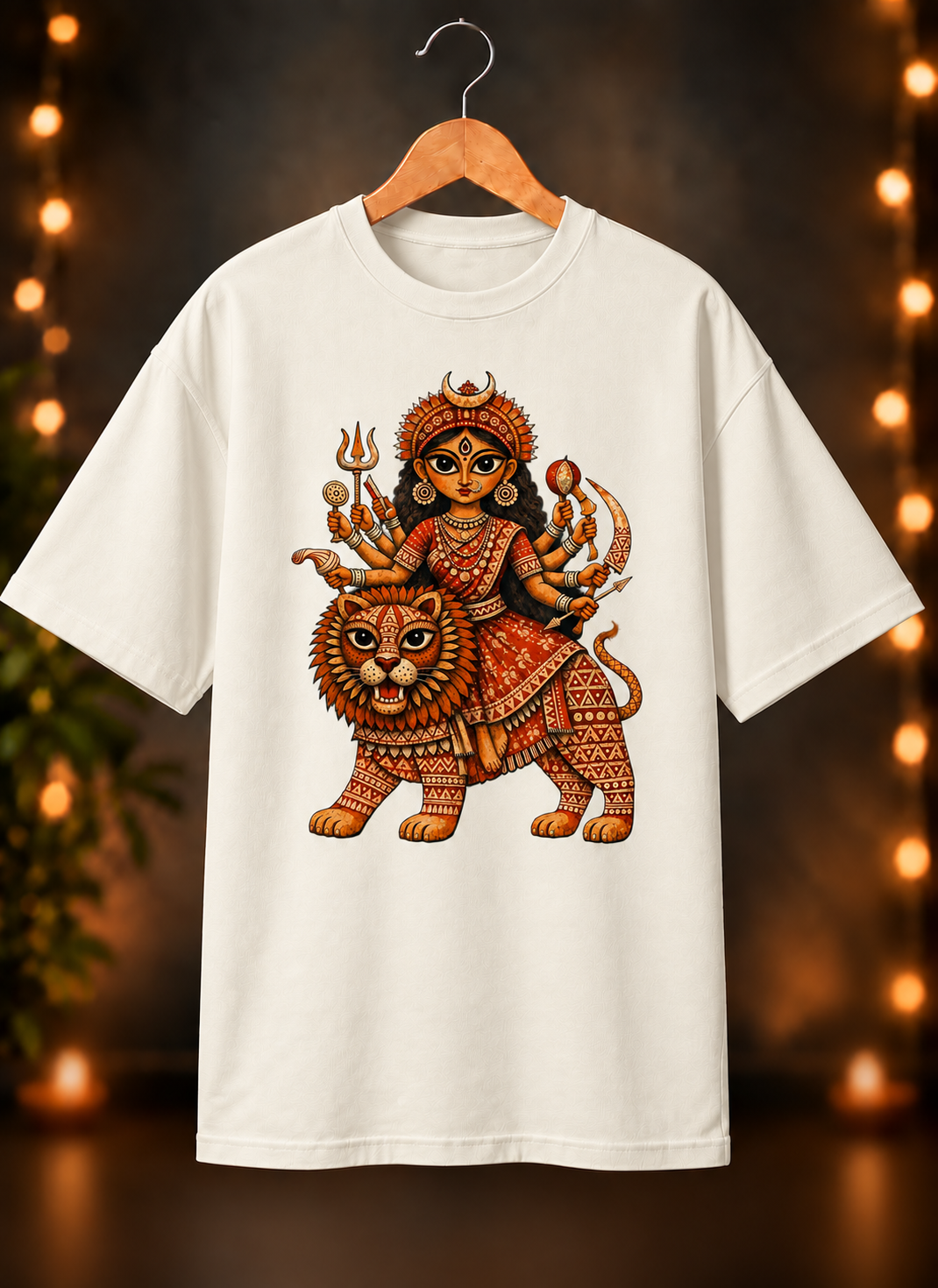 नवरात्रे Exclusive Art - Jai Maa Durga - Divine Shakti - Unisex Oversize Fit - 100% Bio-washed Premium Cotton T-Shirt