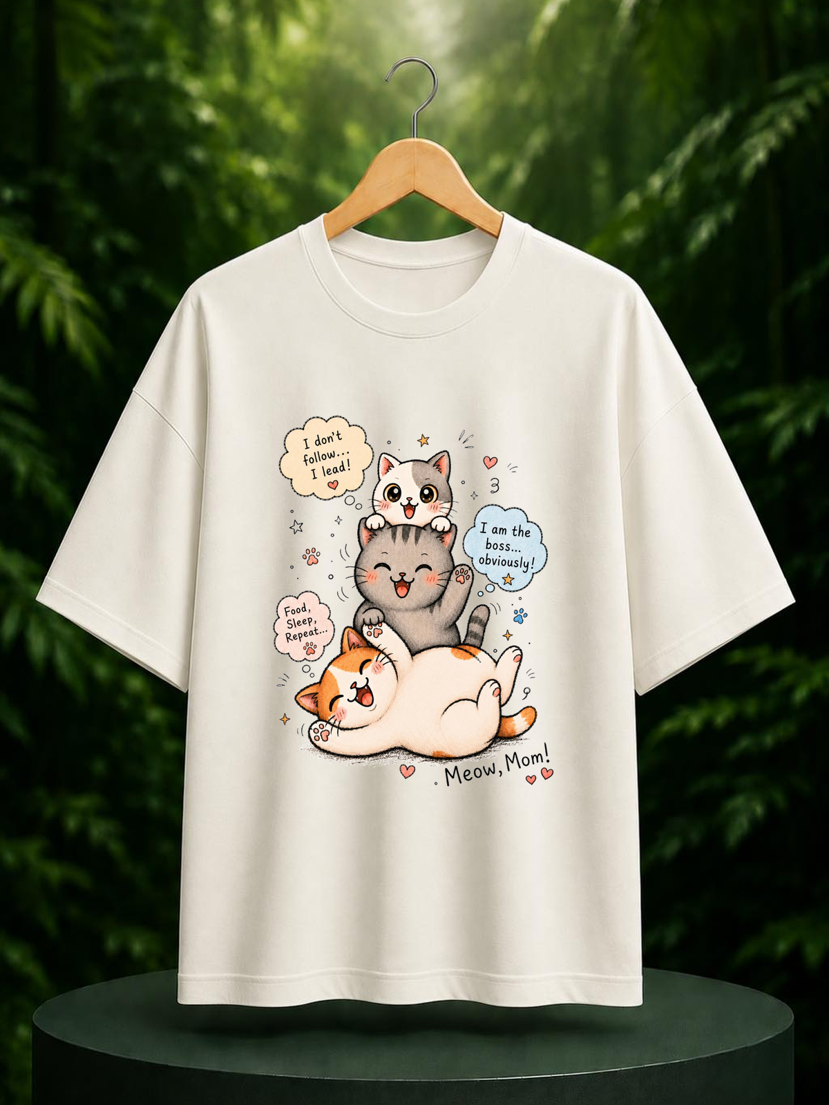 Meow, Mom! — Cute Cat Mom Humor — Unisex Oversize Fit Graphic Tee — 100% Bio Washed Premium Cotton T-Shirt