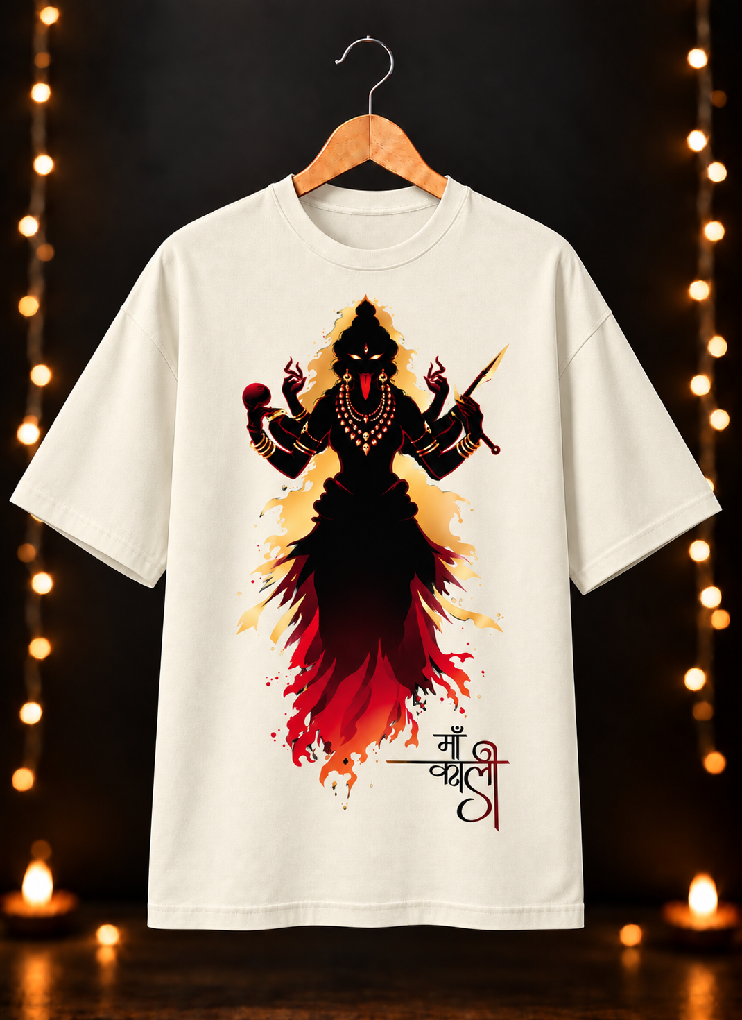 नवरात्रे Exclusive Art - Jai Maa Kali - Fierce Divine Power - Unisex Oversize Fit - 100% Bio-washed Premium Cotton T-Shirt