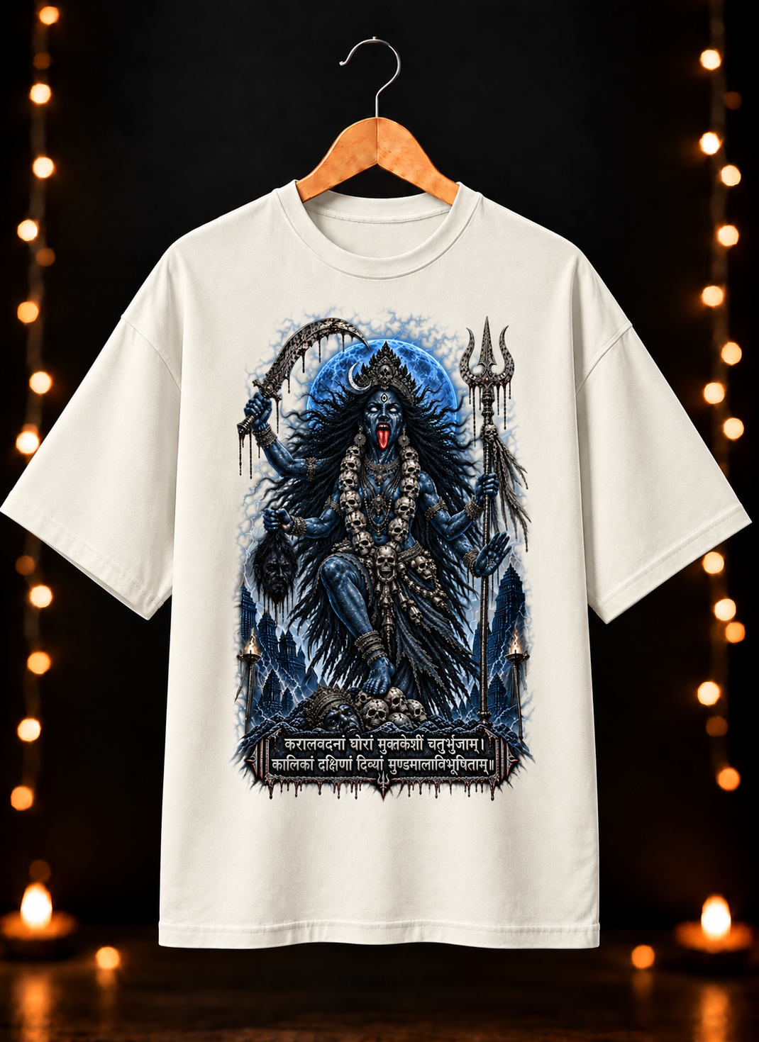 नवरात्रे Exclusive Art - Jai Maa Kali - Fierce Divine Kali - Unisex Oversize Fit - 100% Bio-Washed Premium Cotton T-Shirt
