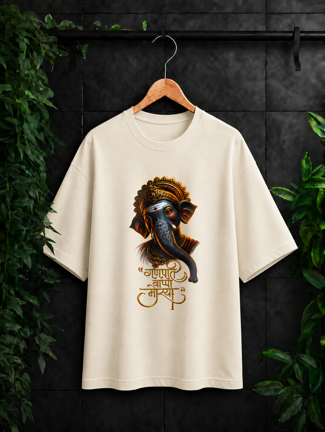 गणपति बाप्पा मोरया – Divine Blessings | Unisex Oversize Fit Graphic Tee - 100% Bio-Washed Premium Cotton T-Shirt