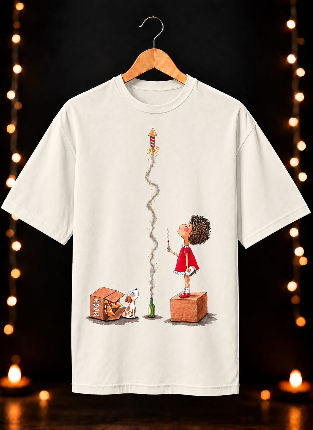 Festive Rocket Fun - Happy Diwali - Unisex Oversize Fit - 100% Bio-Washed Premium Cotton T-Shirt