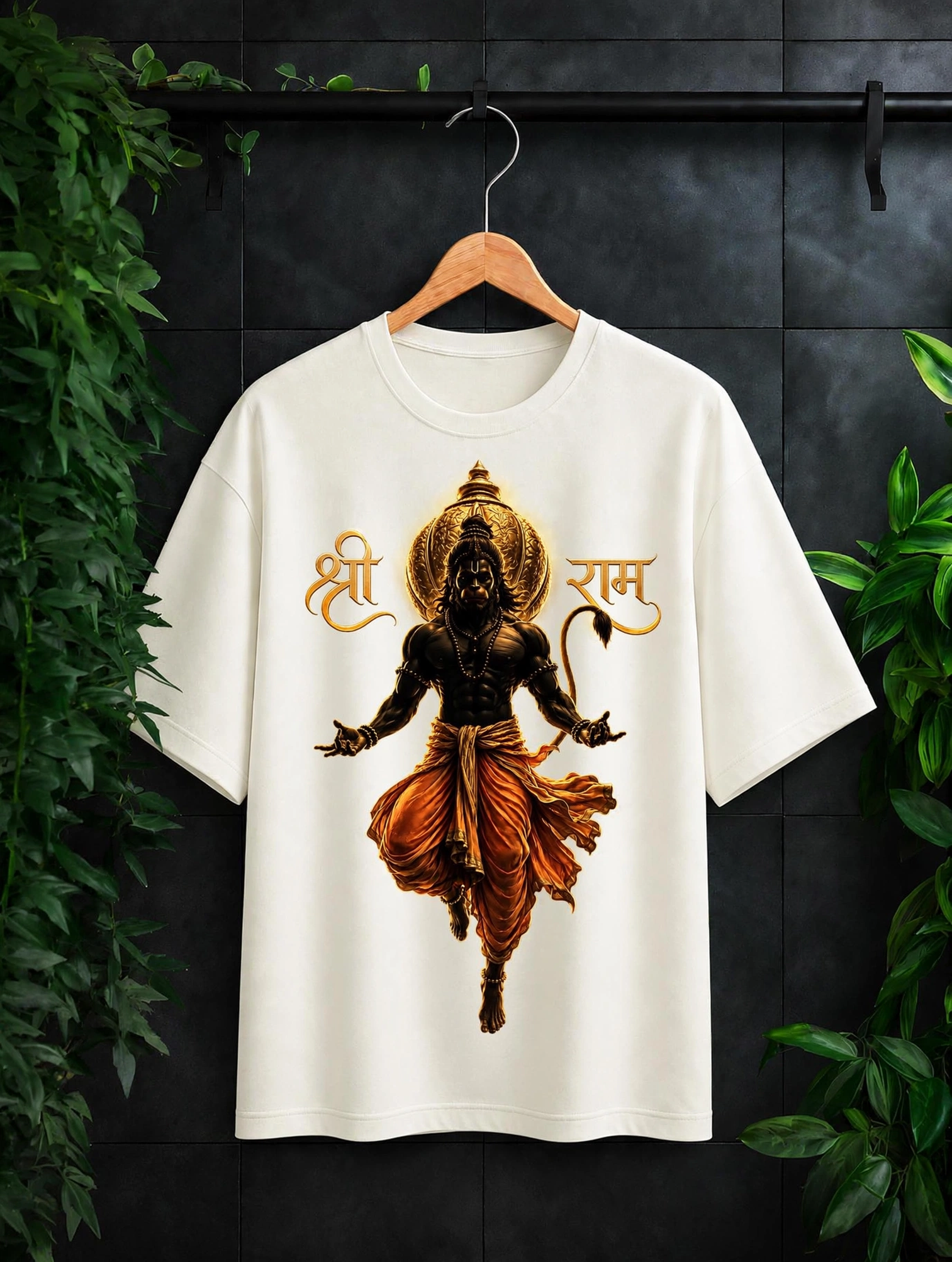Shri Ram Hanuman - Eternal Devotion, Divine Strength - Unisex Oversize Fit Graphic Tee - 100% Bio-Washed Premium Cotton T-Shirt