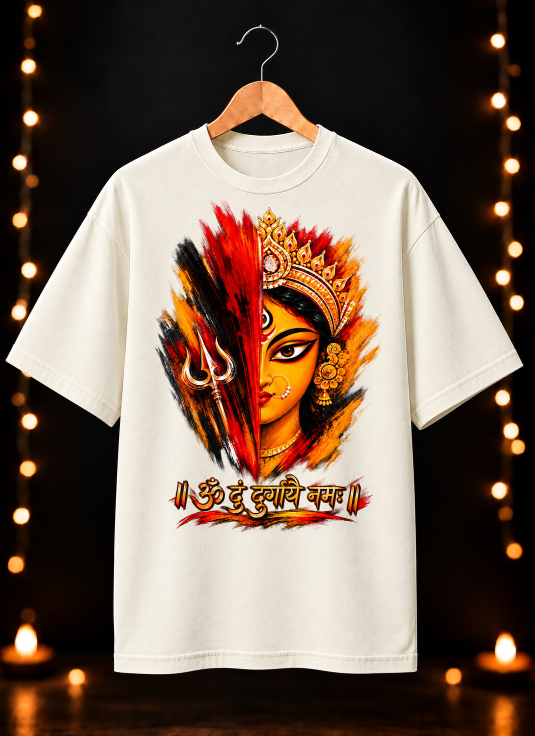नवरात्रे Exclusive Maa Durga Modern Art - Jai Maa Durga - Divine Power - Unisex Oversize Fit - 100% Bio-Washed Premium Cotton T-shirt