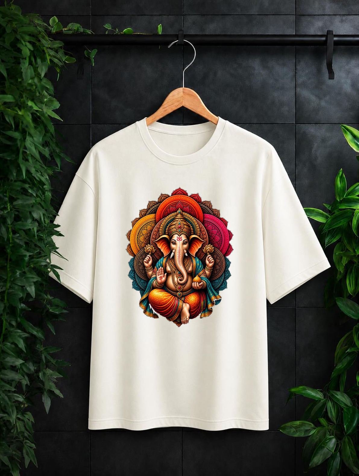 Divine Ganesha Mandala – शुभता, शक्ति और समृद्धि | Unisex Oversize Fit Graphic Tee - 100% Bio-Washed Premium Cotton T-Shirt