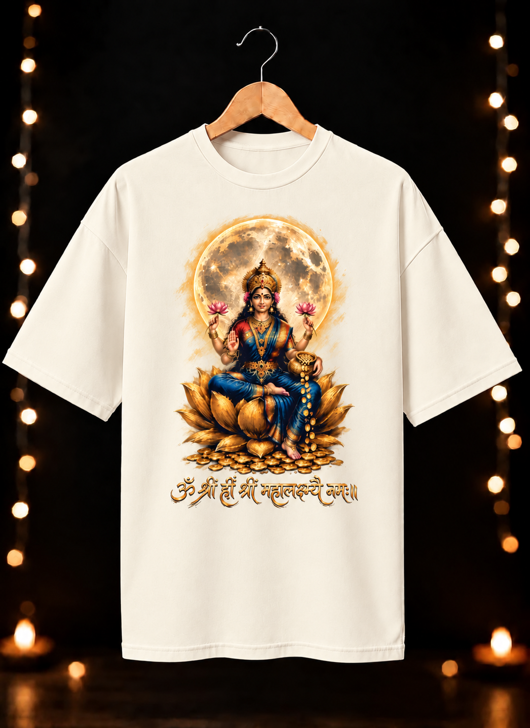 “ॐ श्रीं ह्रीं श्री महालक्ष्म्यै नमः॥” Goddess Lakshmi  - Unisex Oversize Fit - 100% Bio-washed Premium Cotton T-Shirt