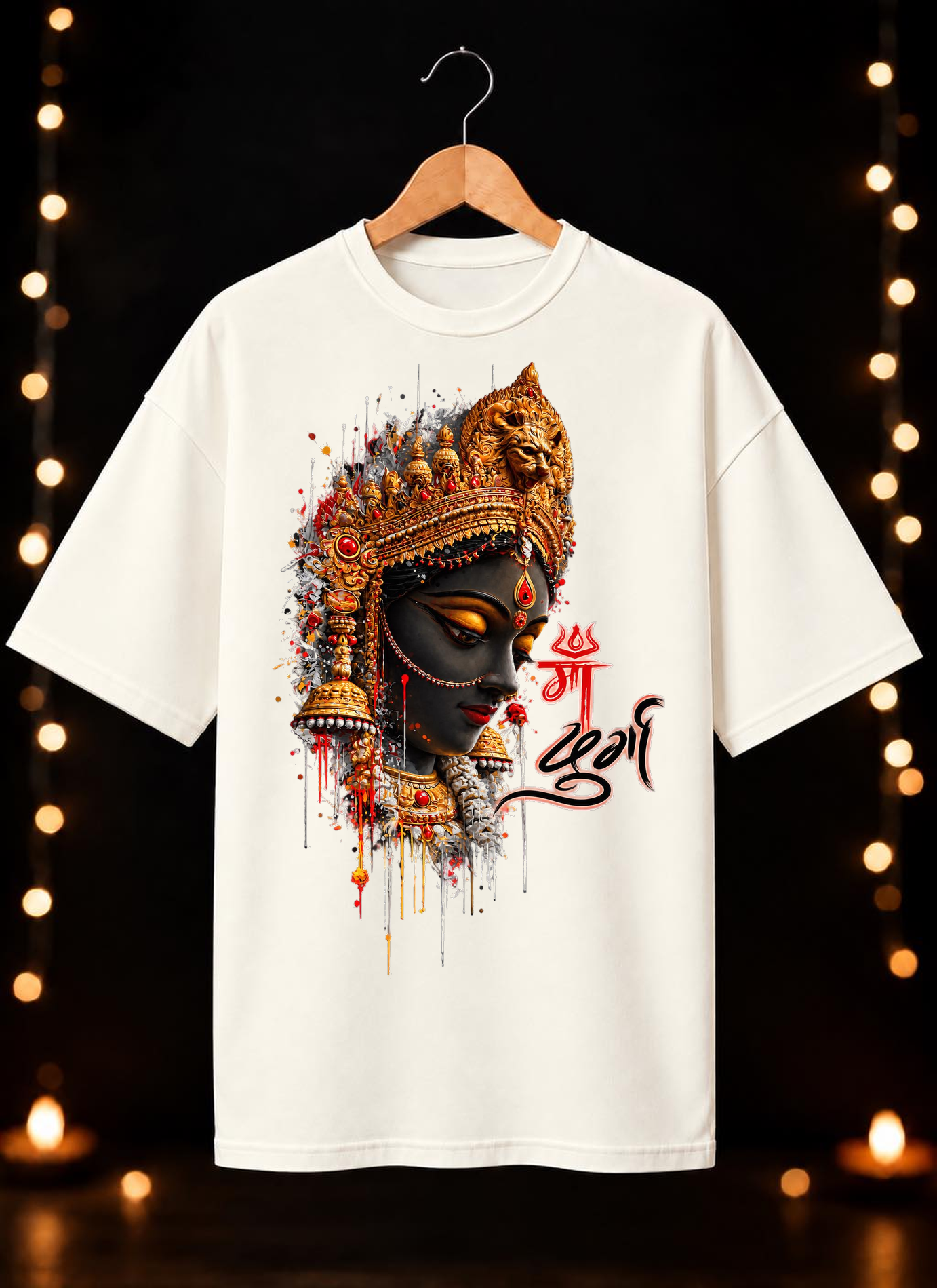 नवरात्रे Exclusive Maa Durga Modern Face Art - Jai Maa Durga - Divine Grace - Unisex Oversize Fit - 100% Bio-Washed Premium Cotton T-shirt