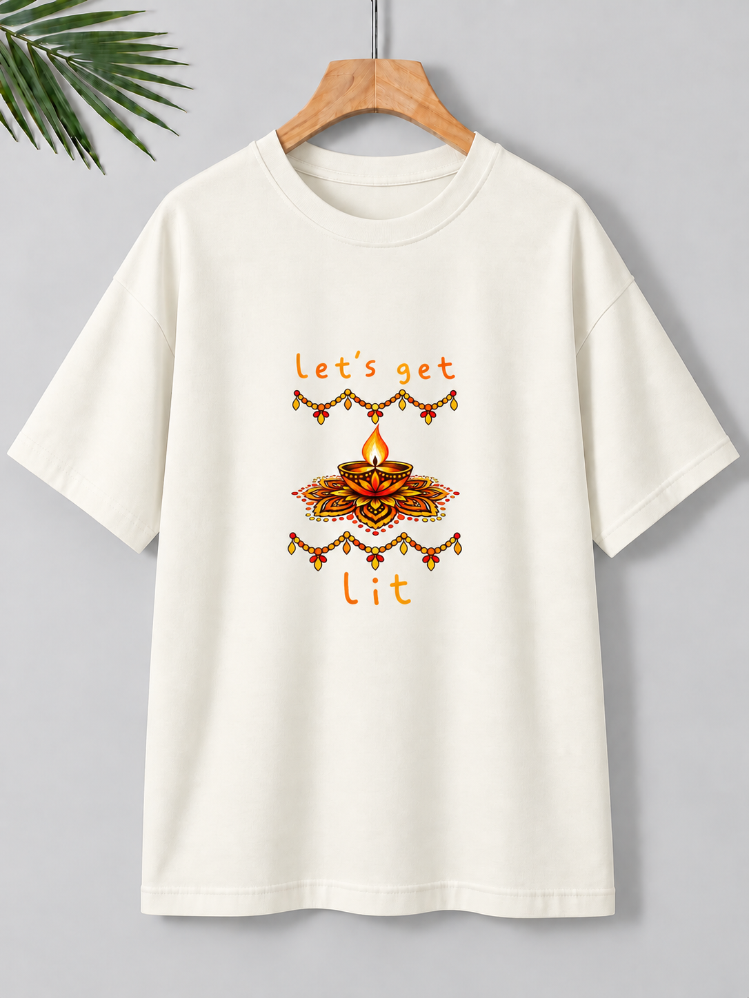 Let’s Get Lit – Diwali Festive Graphic Tee | Unisex Oversize Fit | 100% Bio-Washed Premium Cotton T-Shirt