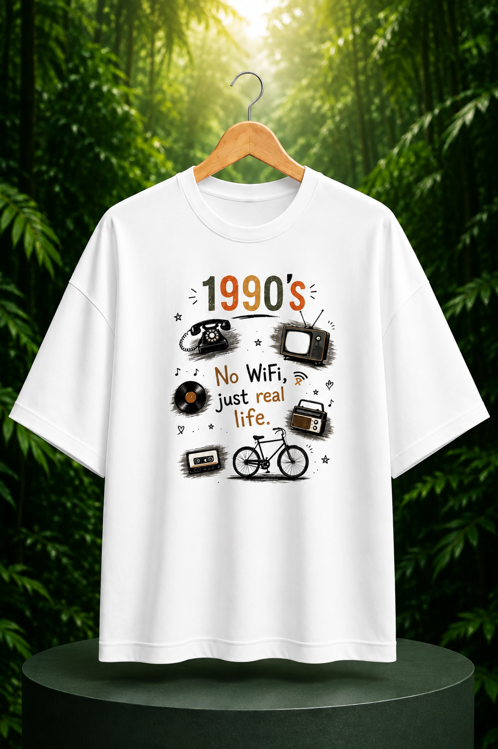 1990s Vintage Nostalgia - Unisex Oversize Fit Graphic Tee 100% Bio-Washed Premium Cotton