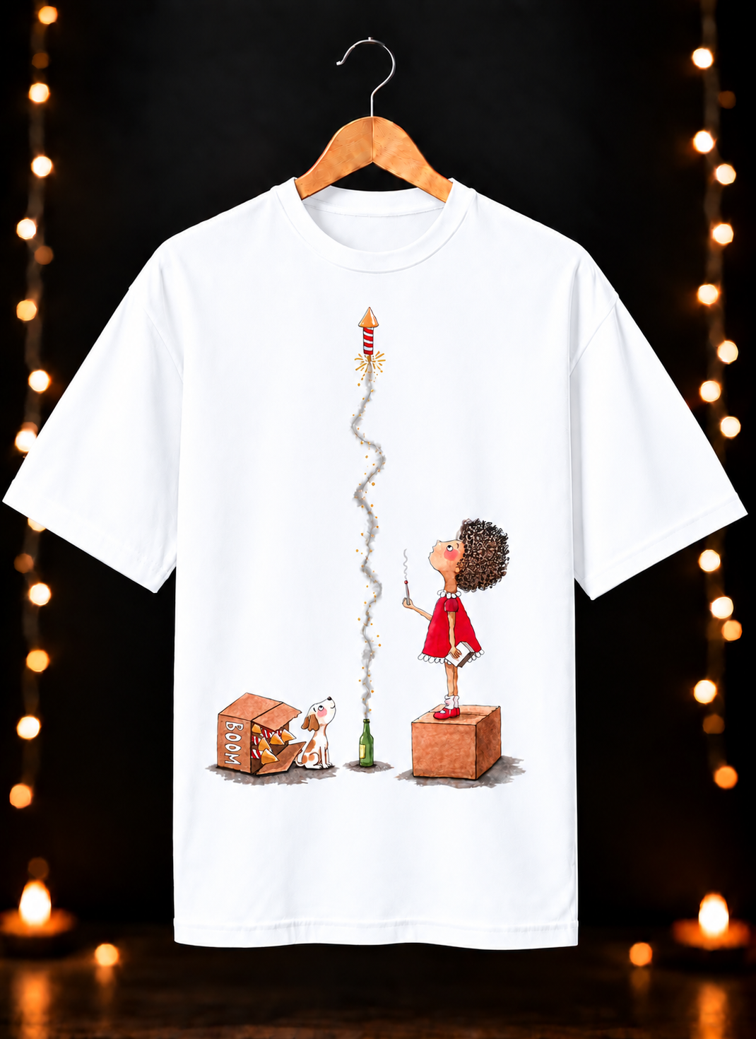 Festive Rocket Fun - Happy Diwali - Unisex Oversize Fit - 100% Bio-Washed Premium Cotton T-Shirt
