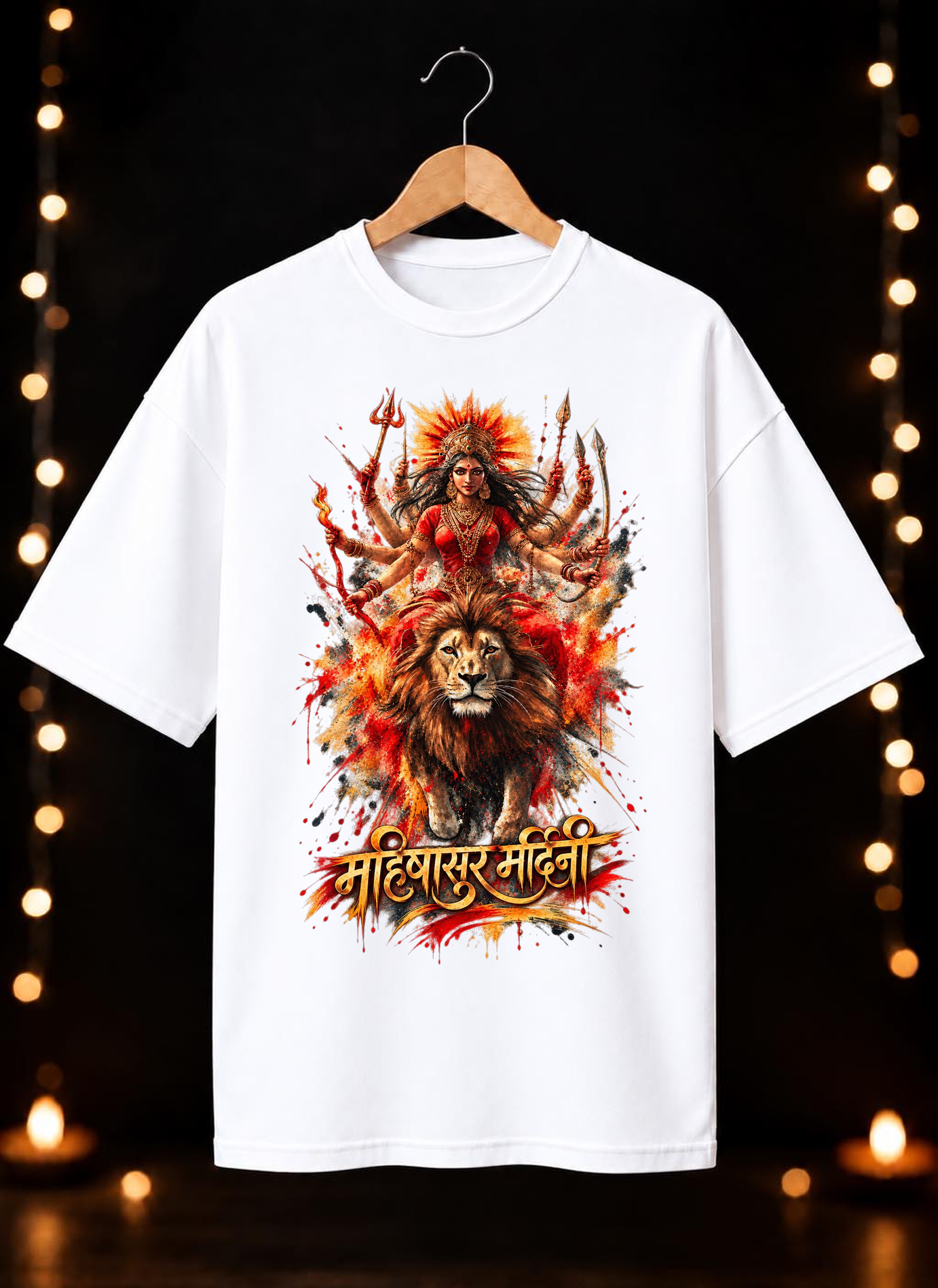 नवरात्रे Exclusive Art - Jai Maa Durga - Mahishasur Mardini - Unisex Oversize Fit - 100% Bio-Washed Premium Cotton T-shirt
