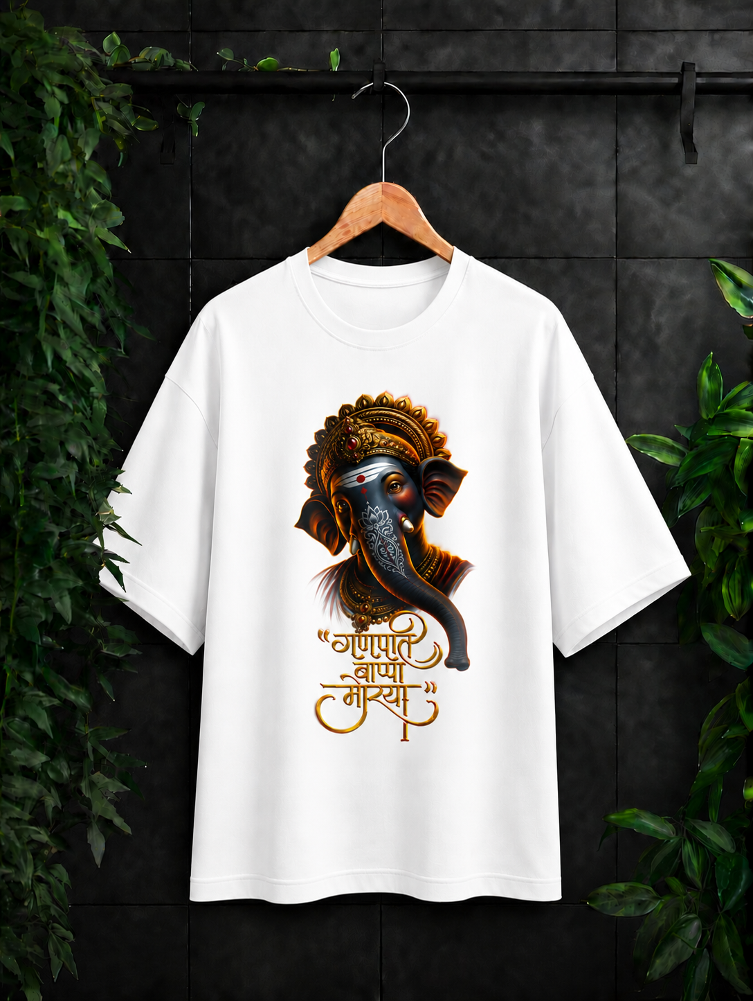 गणपति बाप्पा मोरया – Divine Blessings | Unisex Oversize Fit Graphic Tee - 100% Bio-Washed Premium Cotton T-Shirt