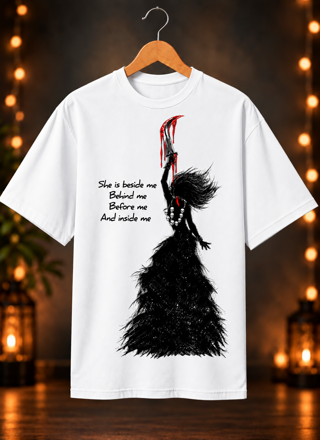 नवरात्रे Exclusive Art - Jai Maa Kali - Fierce Protector - Unisex Oversize Fit - 100% Bio-Washed Premium Cotton T-Shirt