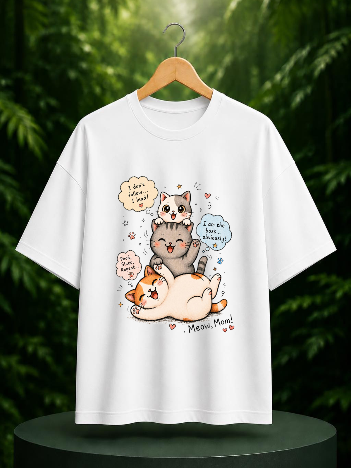 Meow, Mom! — Cute Cat Mom Humor — Unisex Oversize Fit Graphic Tee — 100% Bio Washed Premium Cotton T-Shirt