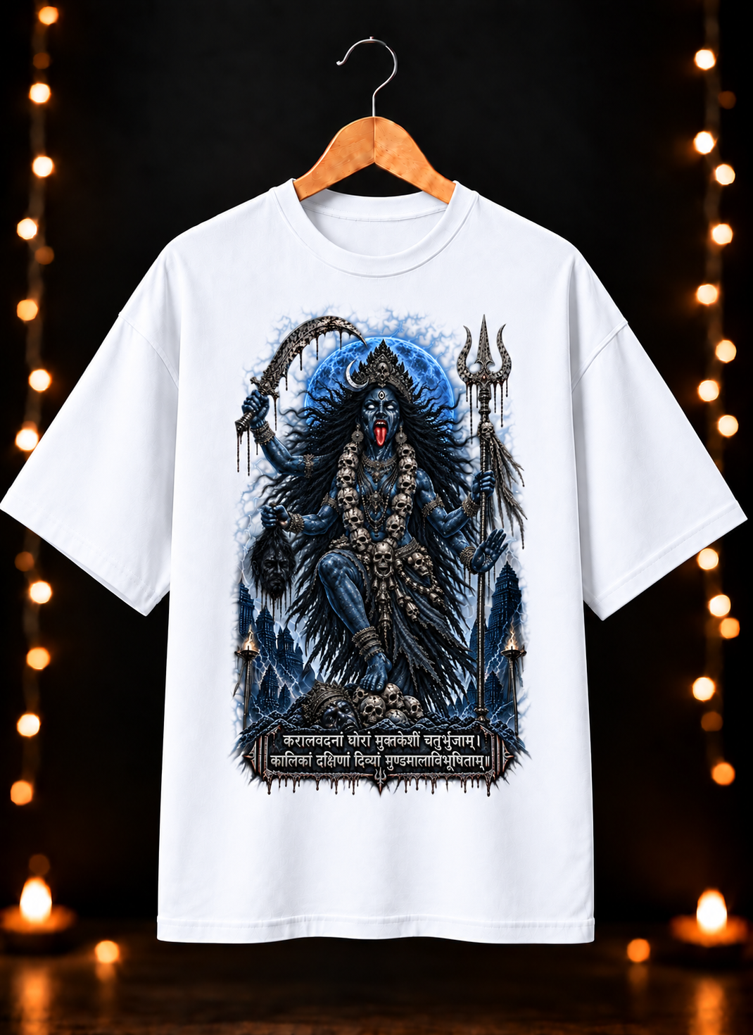 नवरात्रे Exclusive Art - Jai Maa Kali - Fierce Divine Kali - Unisex Oversize Fit - 100% Bio-Washed Premium Cotton T-Shirt