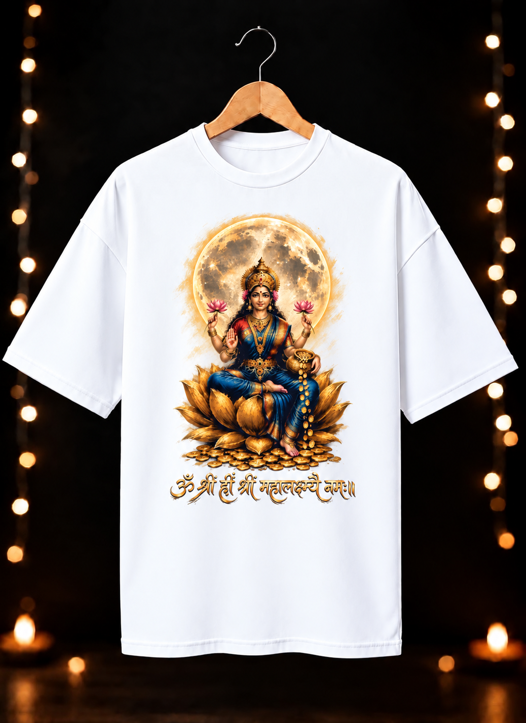 “ॐ श्रीं ह्रीं श्री महालक्ष्म्यै नमः॥” Goddess Lakshmi  - Unisex Oversize Fit - 100% Bio-washed Premium Cotton T-Shirt