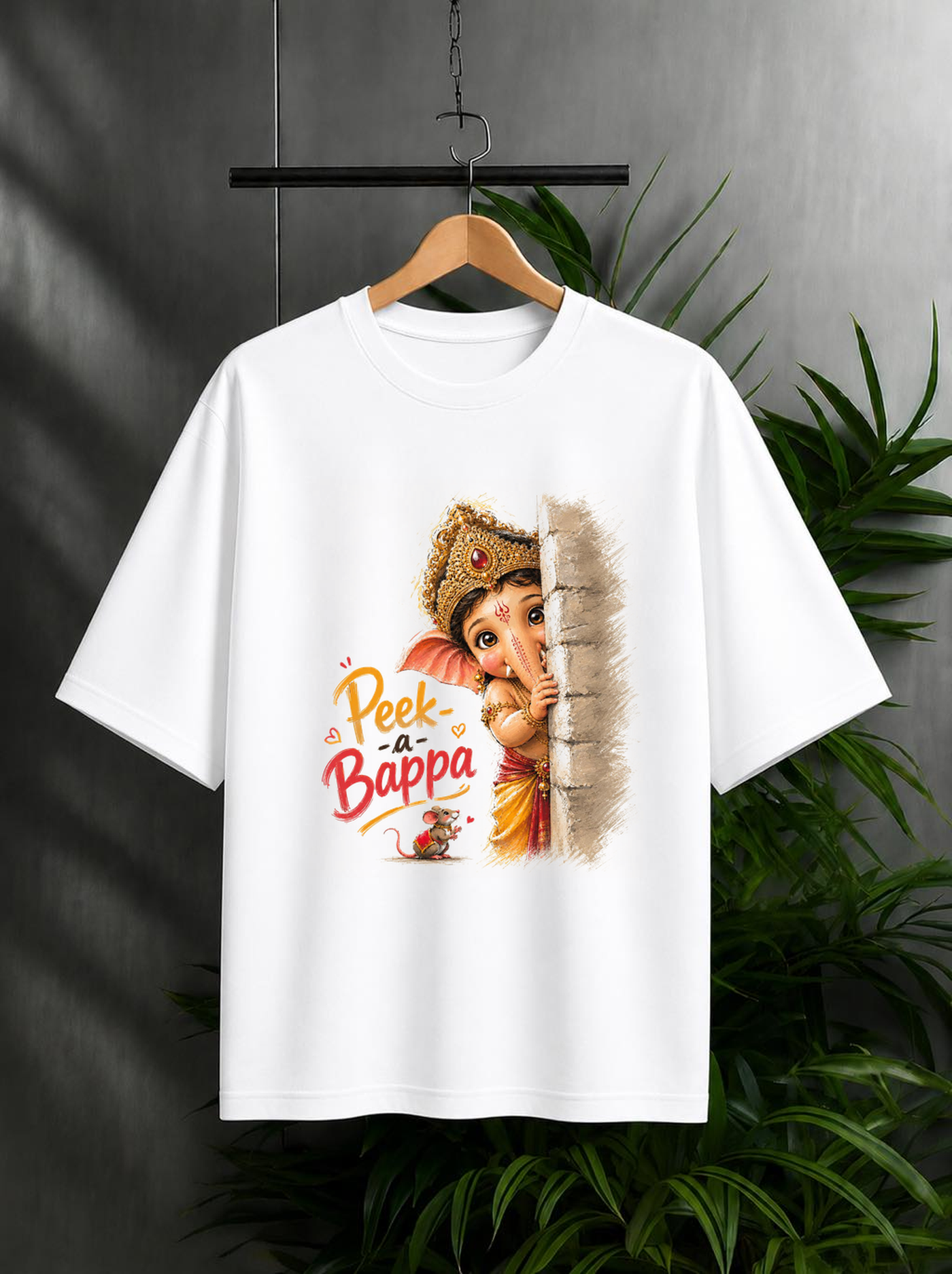 Peek-a-Bappa – Cute Festive Ganpati Vibes | Unisex Oversize Fit Graphic Tee - 100% Bio-Washed Premium Cotton T-Shirt