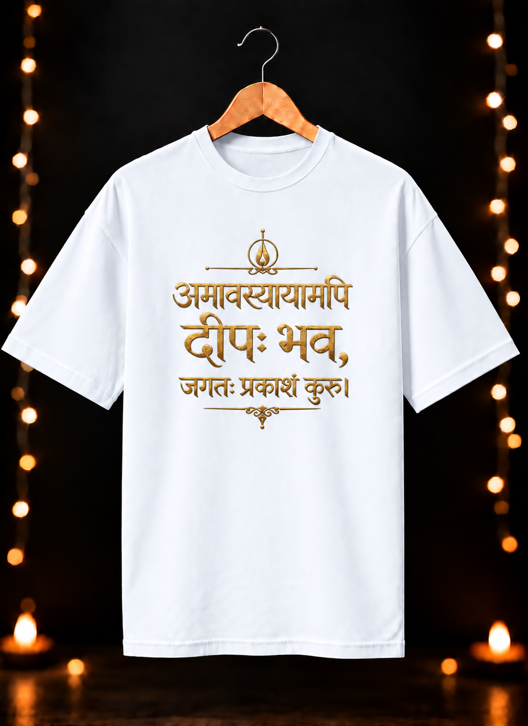 दिवाली Exclusive Art - जगतः प्रकाशं कुरु - Unisex Oversize Fit - 100% Bio-washed Premium Cotton T-Shirt