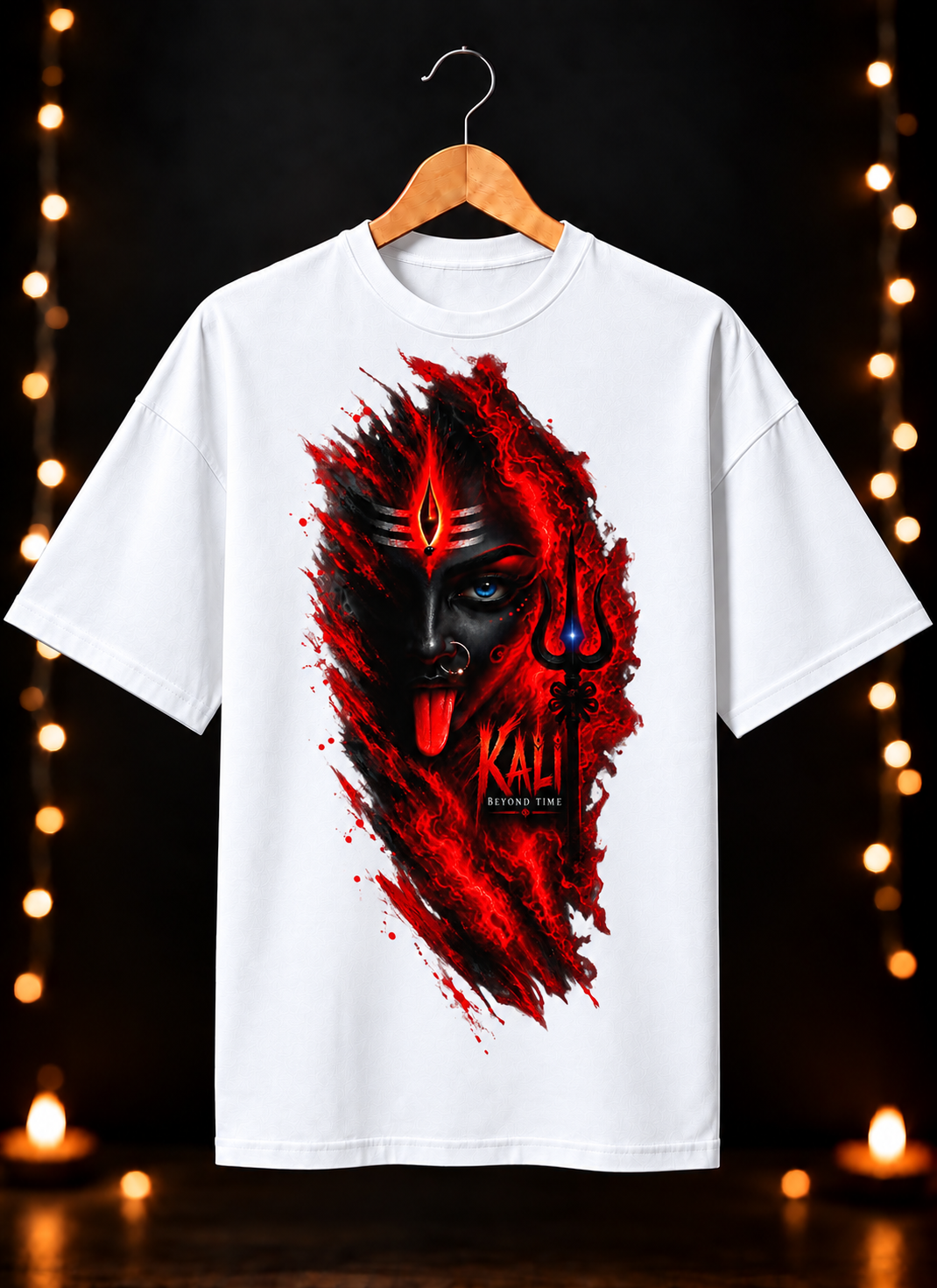 नवरात्रे Exclusive Art - Jai Maa Kali - Kali Beyond Time - Unisex Oversize Fit - 100% Bio-Washed Premium Cotton T-Shirt