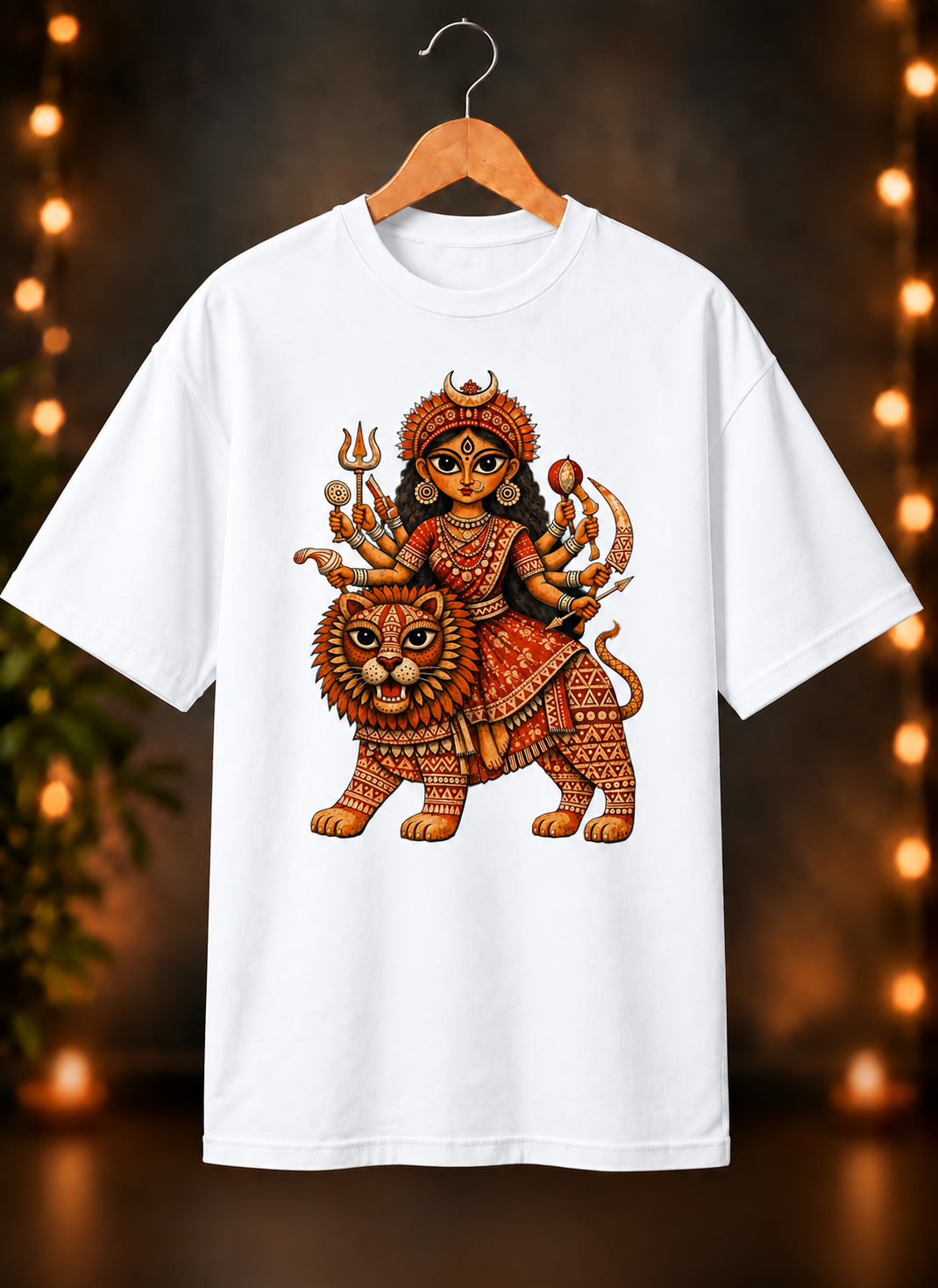 नवरात्रे Exclusive Art - Jai Maa Durga - Divine Shakti - Unisex Oversize Fit - 100% Bio-washed Premium Cotton T-Shirt