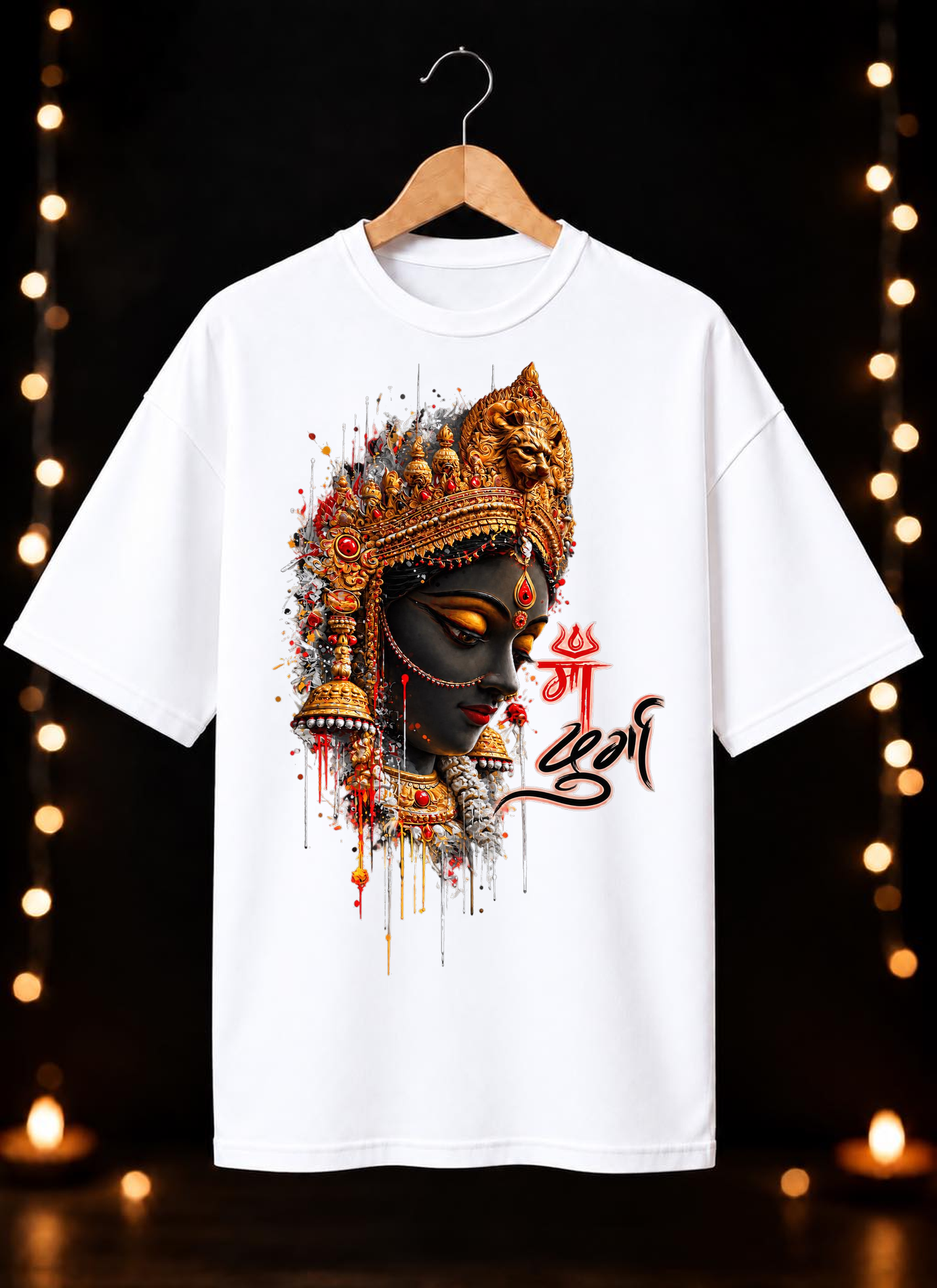 नवरात्रे Exclusive Maa Durga Modern Face Art - Jai Maa Durga - Divine Grace - Unisex Oversize Fit - 100% Bio-Washed Premium Cotton T-shirt
