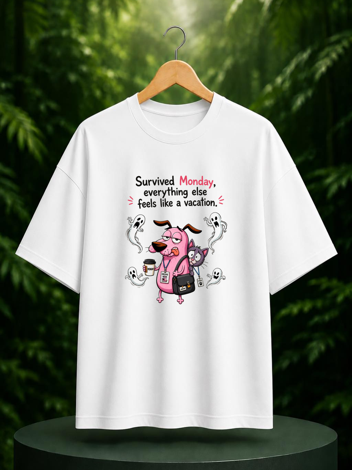 Survived Monday, Everything Else Feels Like a Vacation - Monday Survival Humor - Unisex Oversize Fit Graphic Tee - 100% Bio-Washed Premium Cotton T-Shirt