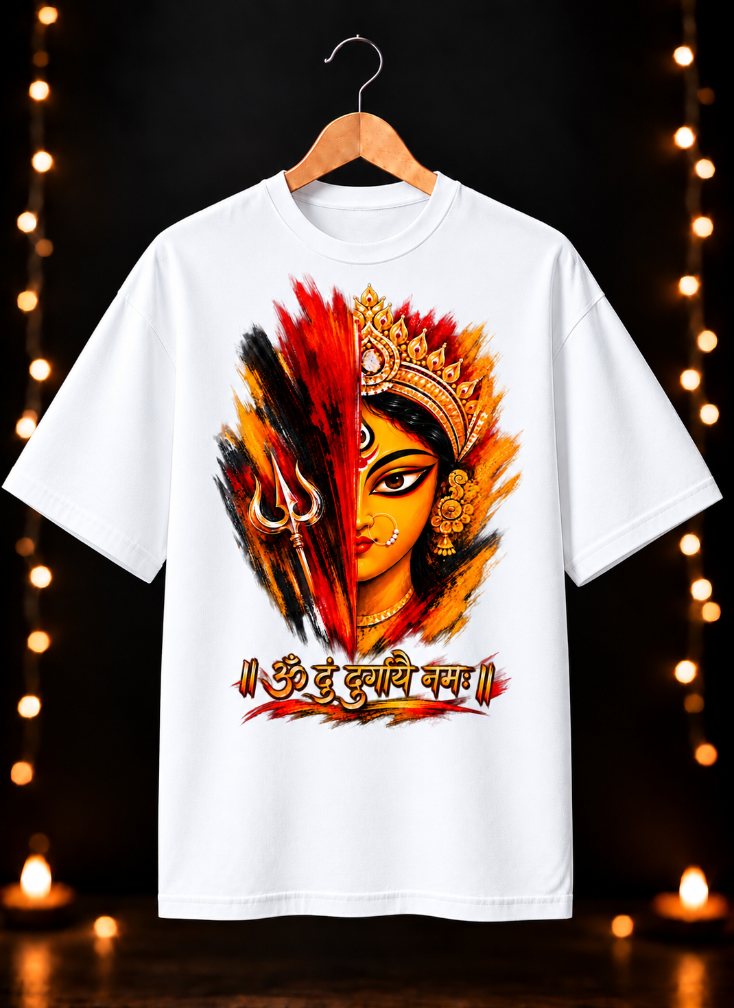 नवरात्रे Exclusive Maa Durga Modern Art - Jai Maa Durga - Divine Power - Unisex Oversize Fit - 100% Bio-Washed Premium Cotton T-shirt
