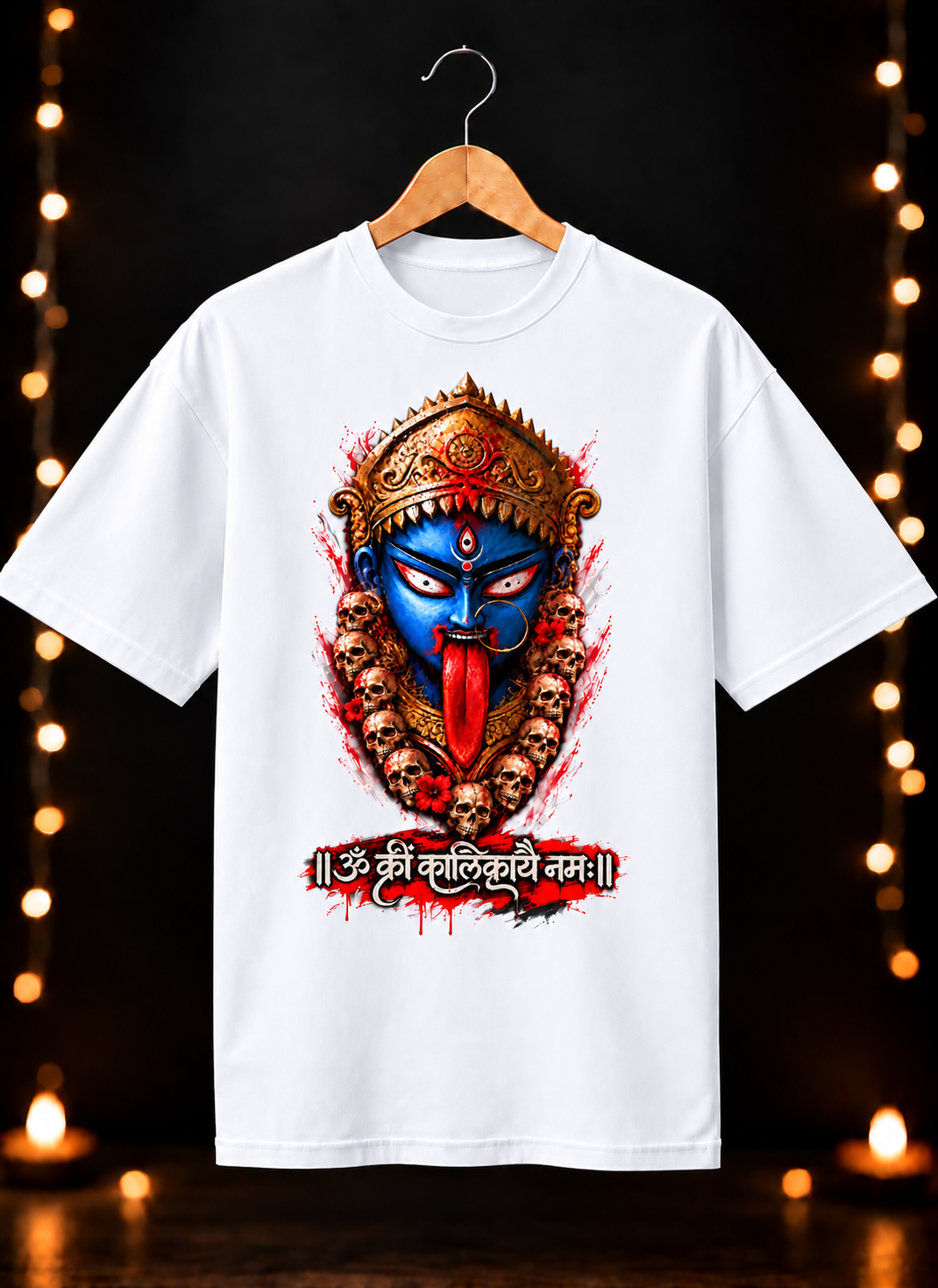 नवरात्रे Exclusive Art - Jai Maa Kali - Fierce Mahakali शक्ति - Unisex Oversize Fit - 100% Bio-Washed Premium Cotton T-Shirt