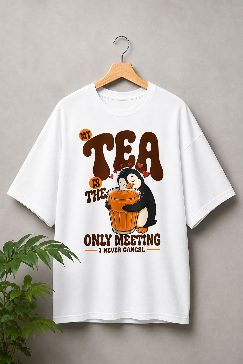 Tea Is the Only Meeting I Never Cancel - Cozy Tea Lover Vibes - Unisex Oversize Fit Graphic Tee - 100% Bio-Washed Premium Cotton T-Shirt