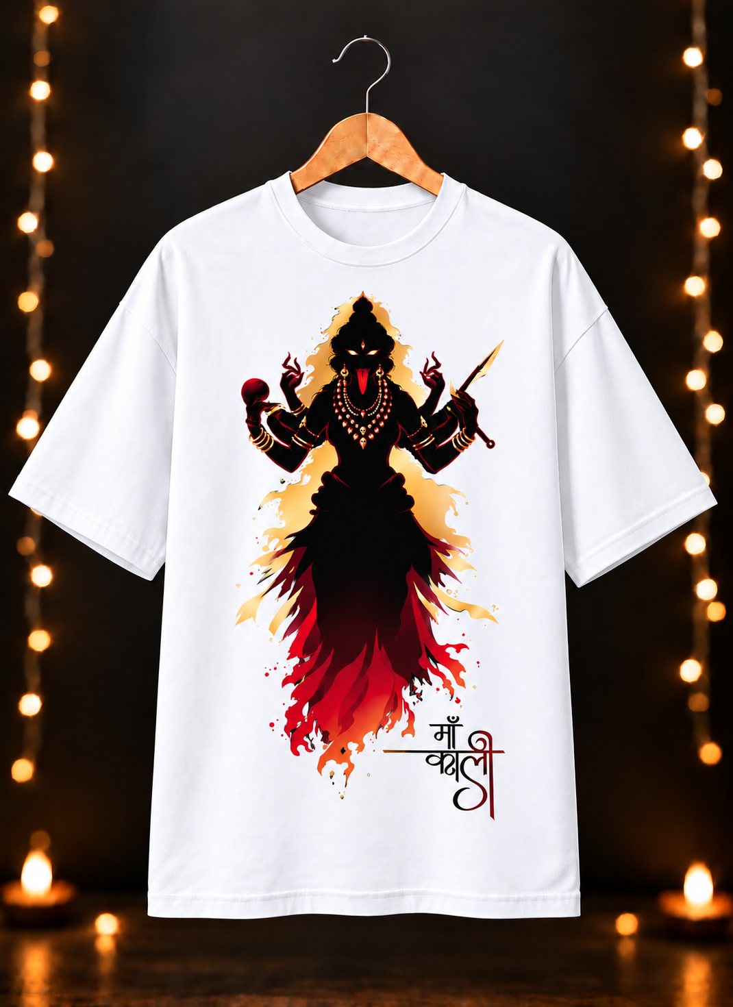 नवरात्रे Exclusive Art - Jai Maa Kali - Fierce Divine Power - Unisex Oversize Fit - 100% Bio-washed Premium Cotton T-Shirt