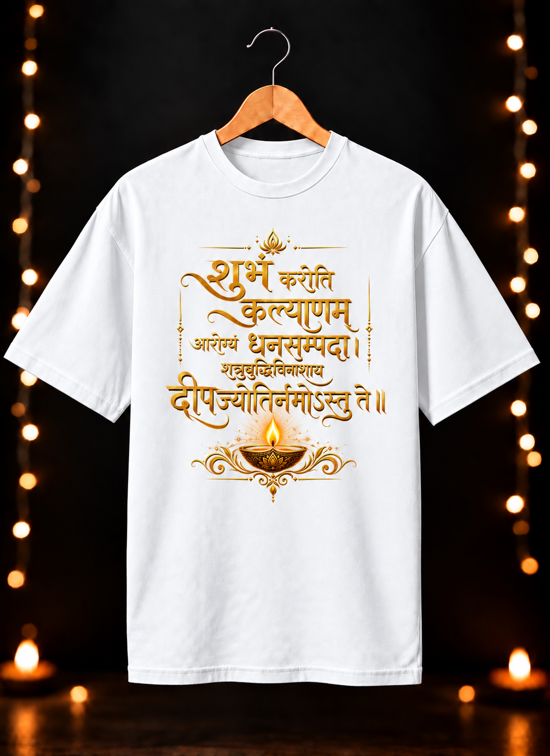 दिवाली Exclusive Art - दीपज्योतिर्नमोऽस्तुते - Unisex Oversize Fit - 100% Bio-washed Premium Cotton T-Shirt
