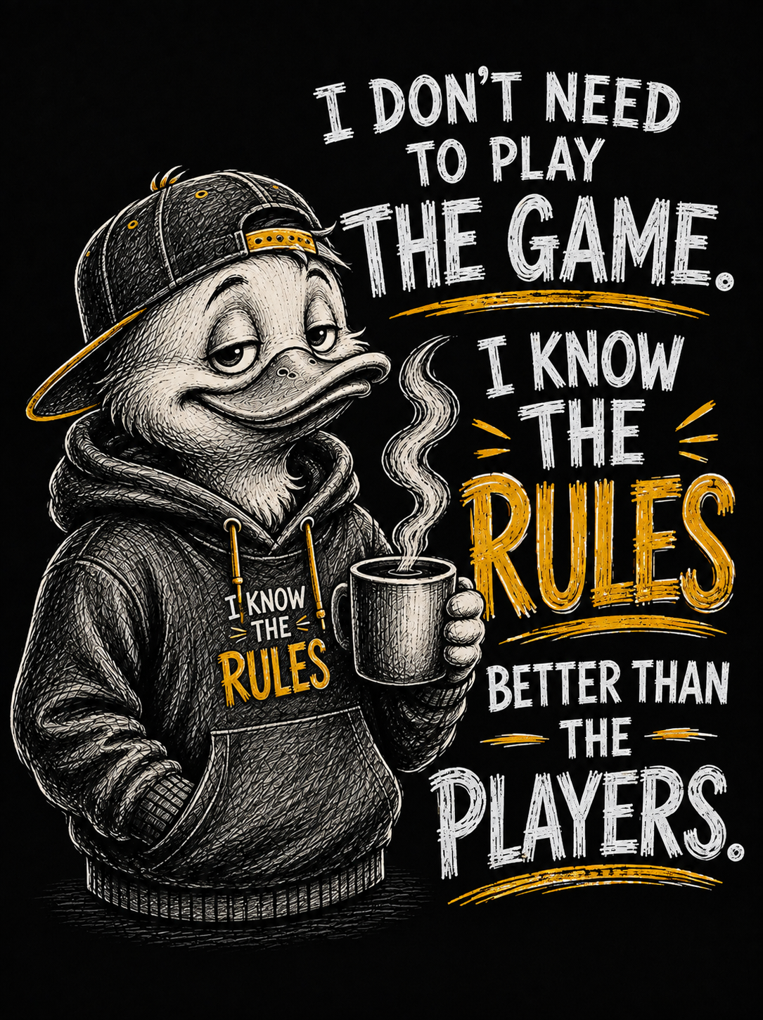 I Don’t Need to Play the Game I Know the Rules Better Than the Players - Confident Duck Attitude - Unisex Oversize Fit Graphic Tee - 100% Bio-Washed Premium Cotton T-Shirt