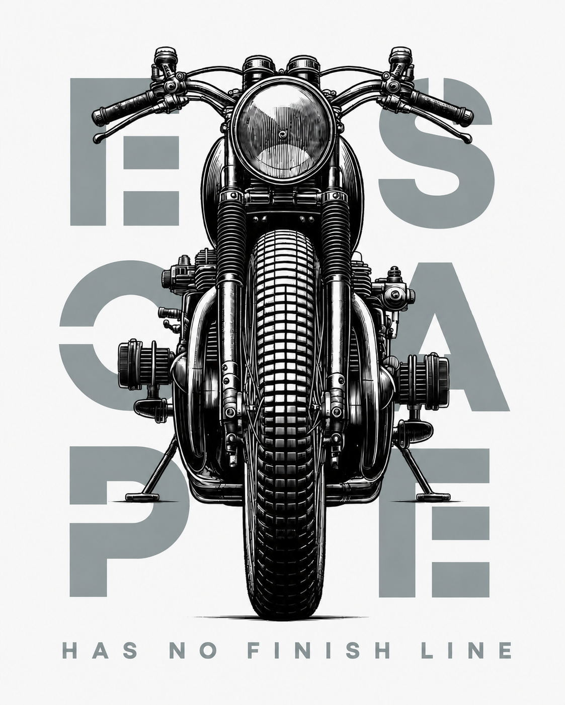 Escape Has No Finish Line — Motorcycle Biker Adventure — Unisex Oversize Fit Graphic Tee — 100% Bio-Washed Premium Cotton T-Shirt