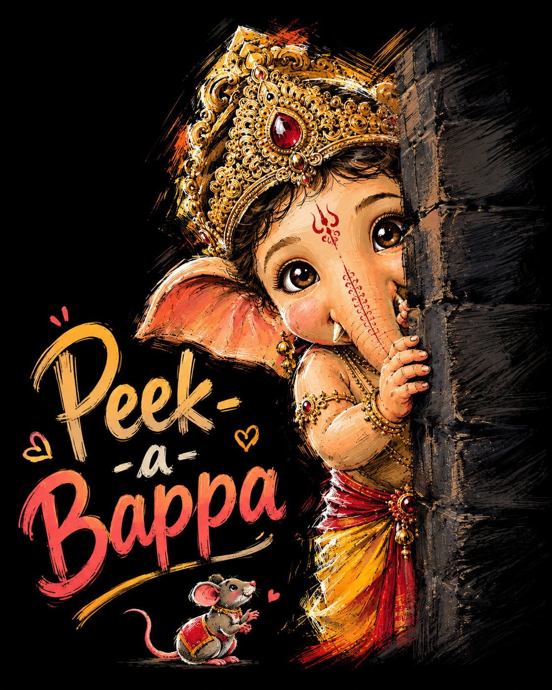 Peek-a-Bappa – Cute Festive Ganpati Vibes | Unisex Classic Fit Graphic Tee - 100% Bio-Washed Premium Cotton T-Shirt